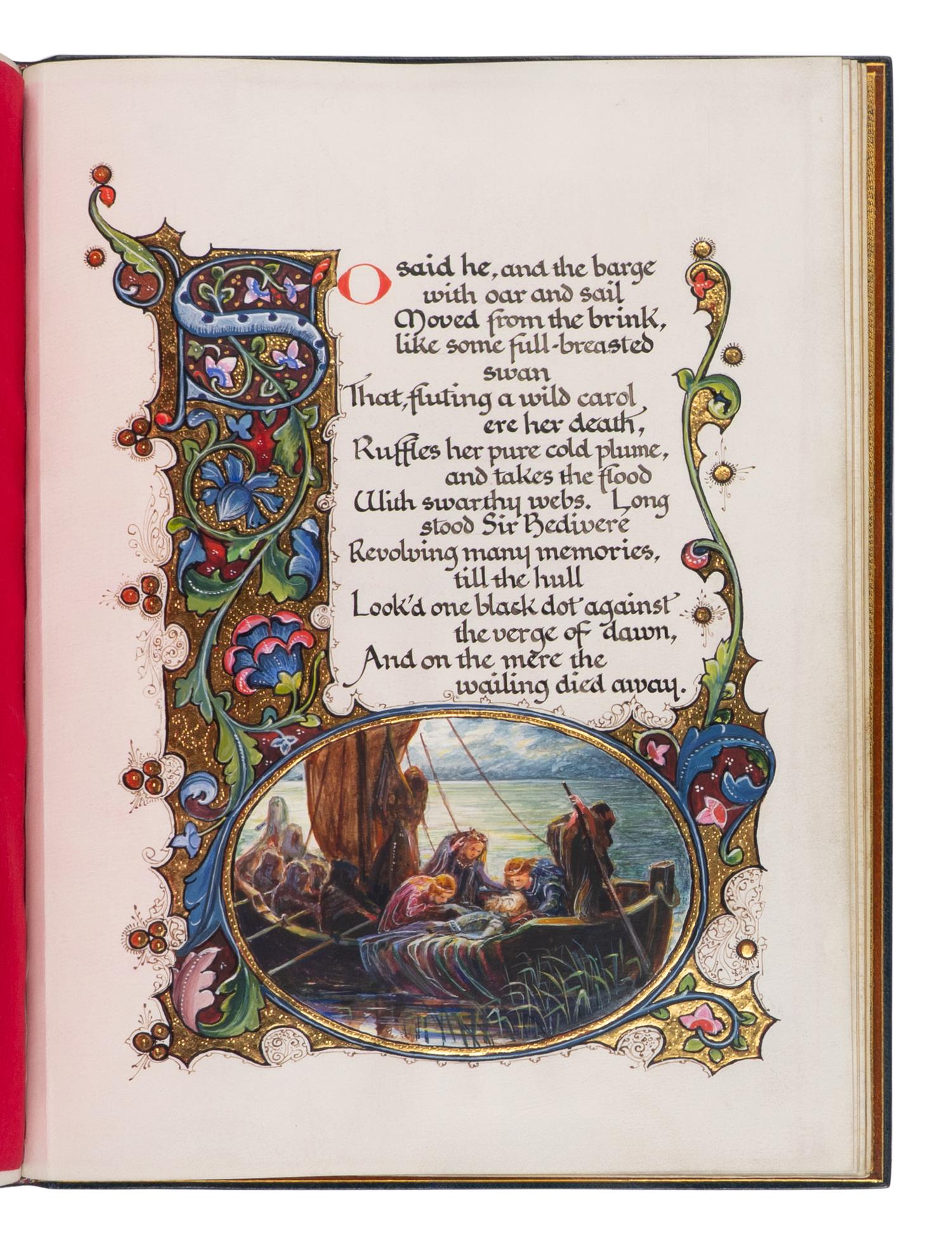 [CALLIGRAPHIC MANUSCRIPT]. SANGORSKI, Alberto, calligrapher and illuminator. -- TENNYSON, Alfred, Lord (1809-1892). Le Morte d'Arthur . [London, ca 1910].