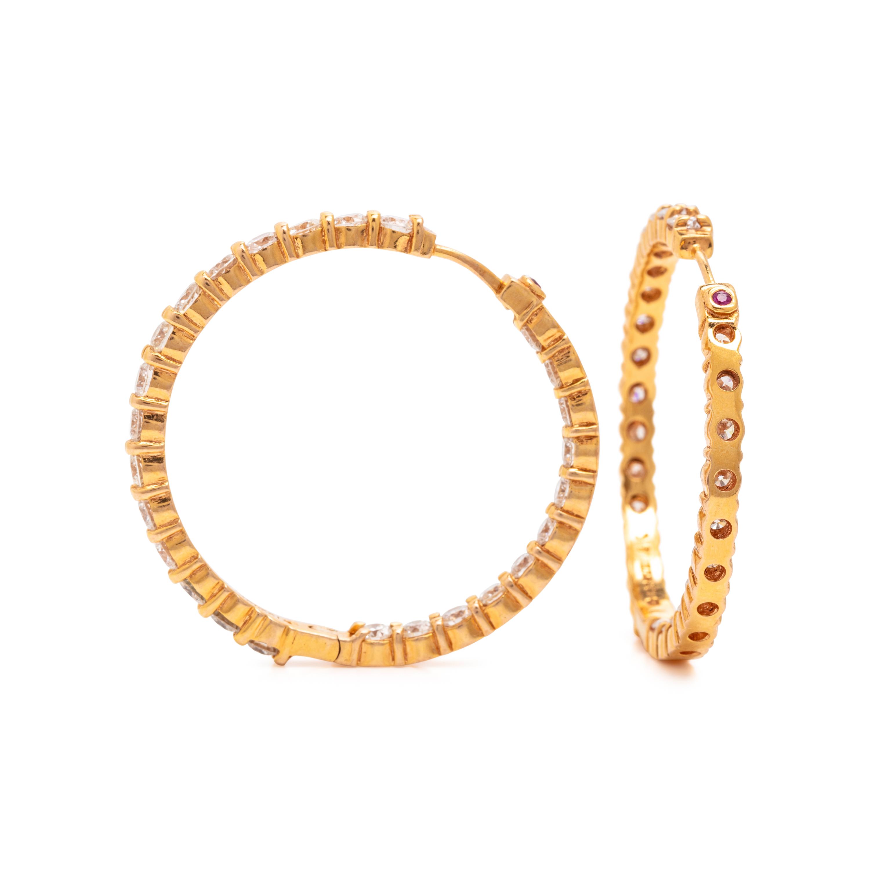 Roberto Coin, Diamond and Yellow Gold Inside Out Hoop Earrings