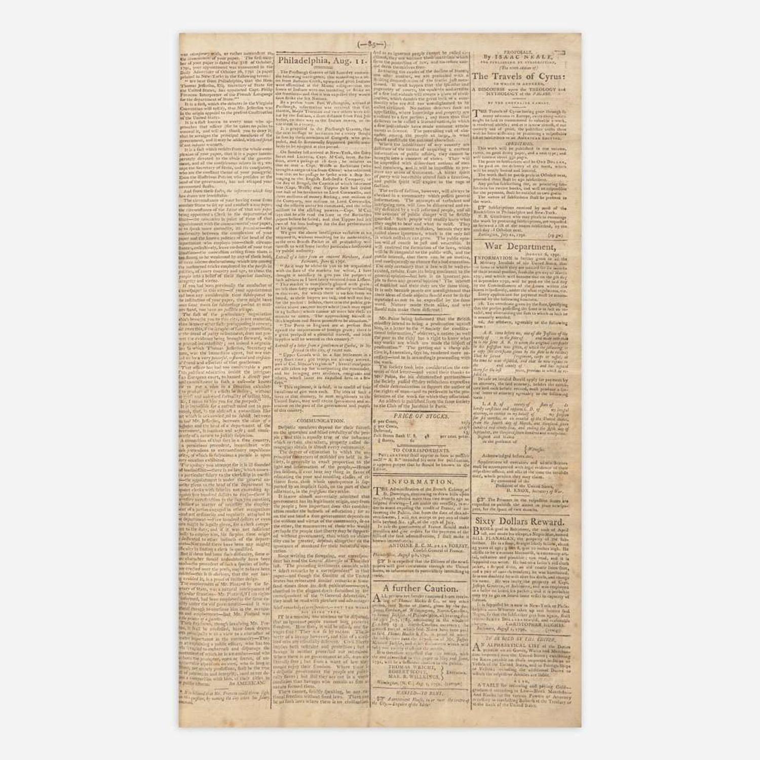 [Hamilton, Alexander, and Thomas Jefferson and George Washington, et al.] [Pacificus-Helvidius] 131 Issues of the Gazette of the United States