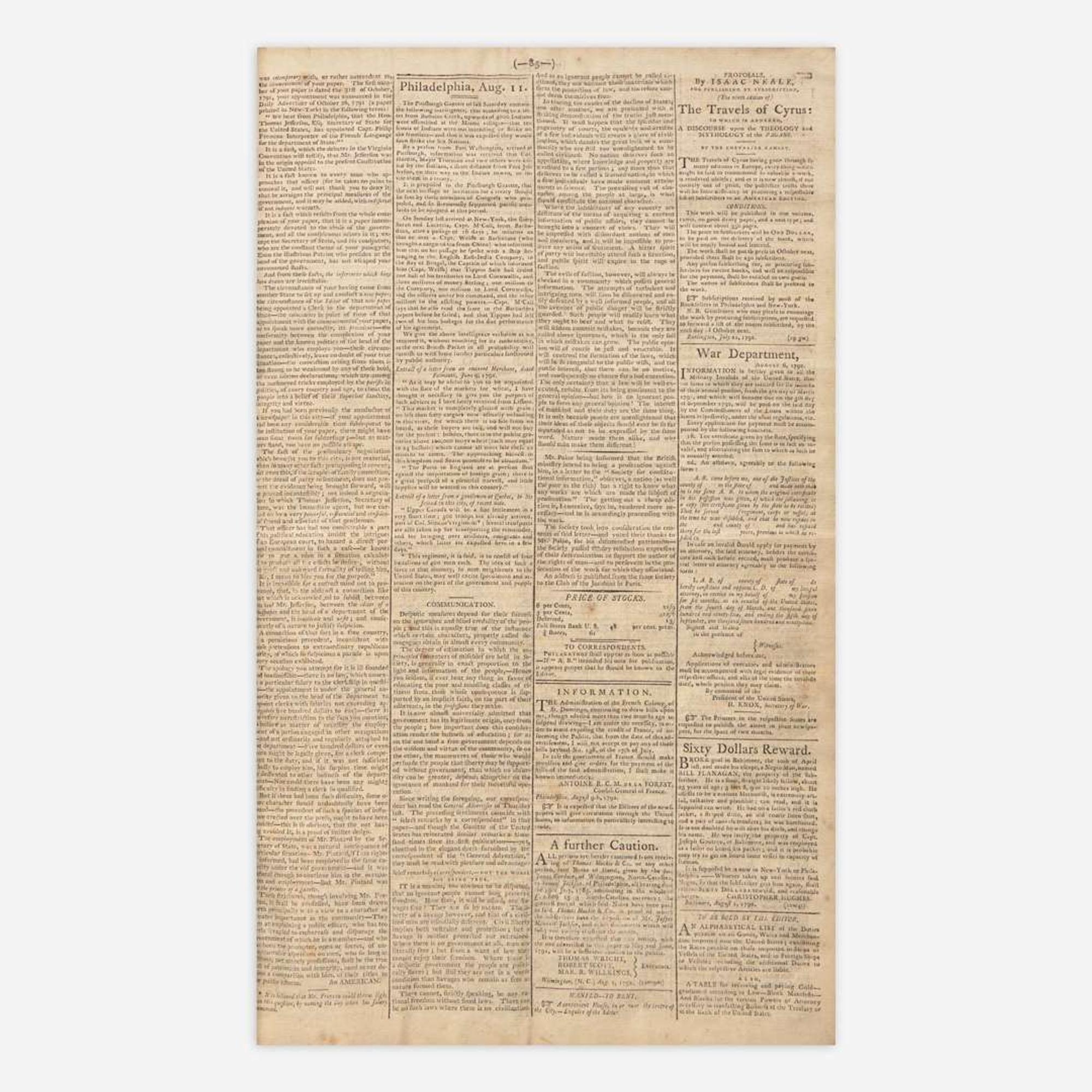 [Hamilton, Alexander, and Thomas Jefferson and George Washington, et al.] [Pacificus-Helvidius] 131 Issues of the Gazette of the United States