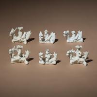 Six Chinese Blanc-de-Chine Porcelain Figural Group-Form Whistles, Late 17th-18th Century — 清早期 德化白瓷塑人像哨六件