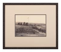 [CIVIL WAR]. [BRADY, Mathew (1822-1896), photographer, attrib.]. Large format photograph of Fort Stevens overlooking the Potomac River, including Union gunners in action. Ca 1864.