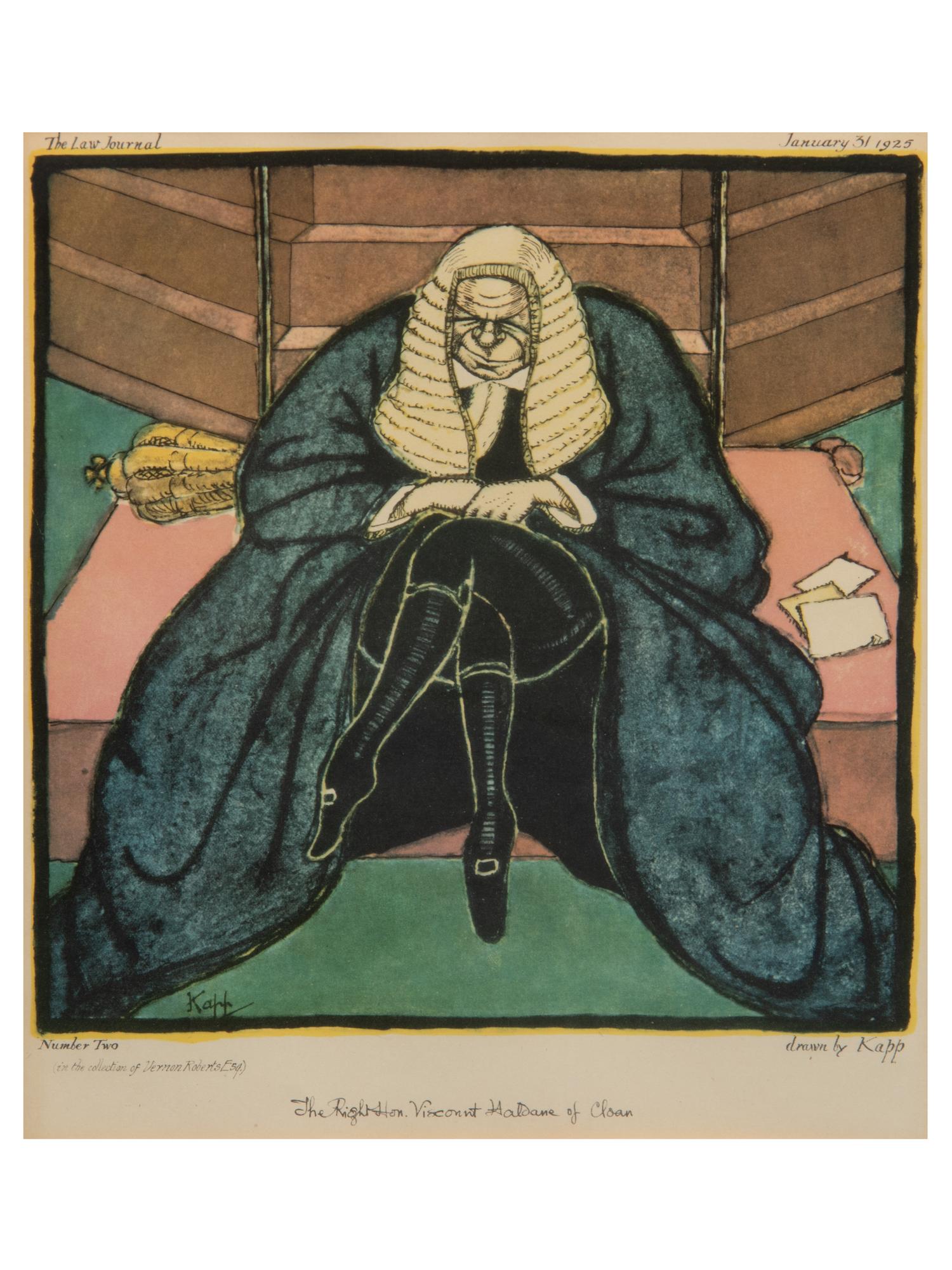 A Set of Ten Lithograph Caricatures of British Lawyers and Politicians by Edmond Xavier Kapp (British, 1890-1978) for The Law Journal