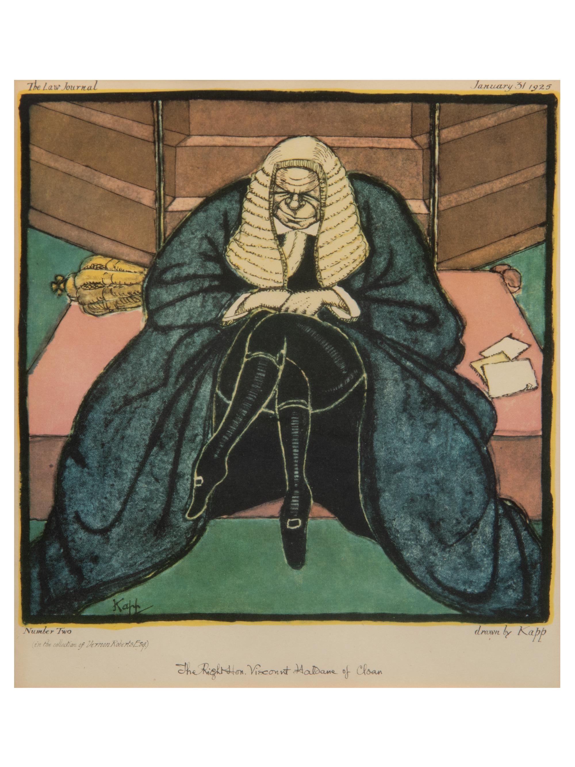 A Set of Ten Lithograph Caricatures of British Lawyers and Politicians by Edmond Xavier Kapp (British, 1890-1978) for The Law Journal