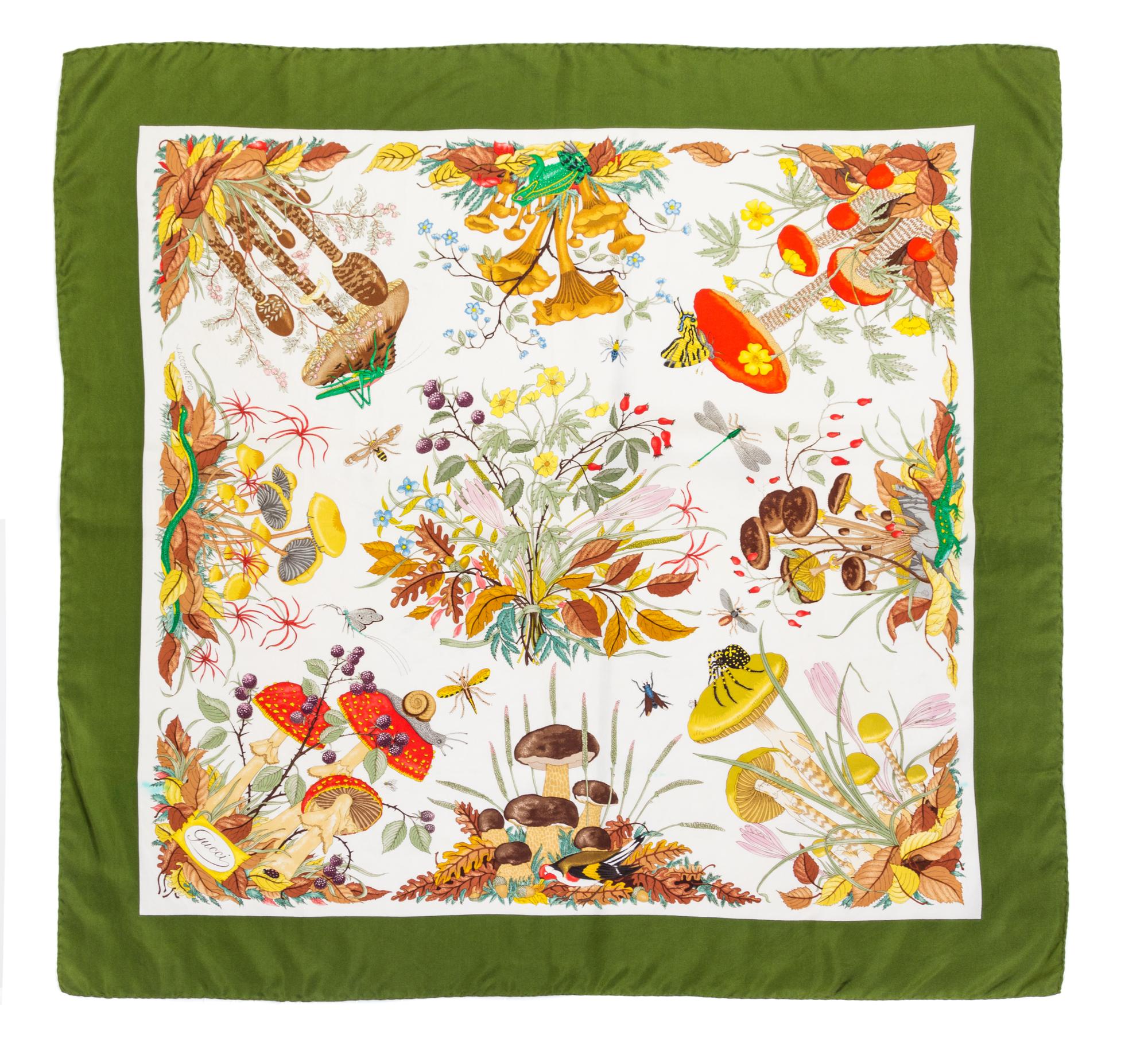 A Pair of Gucci Silk Floral Scarves, 35" x 35".