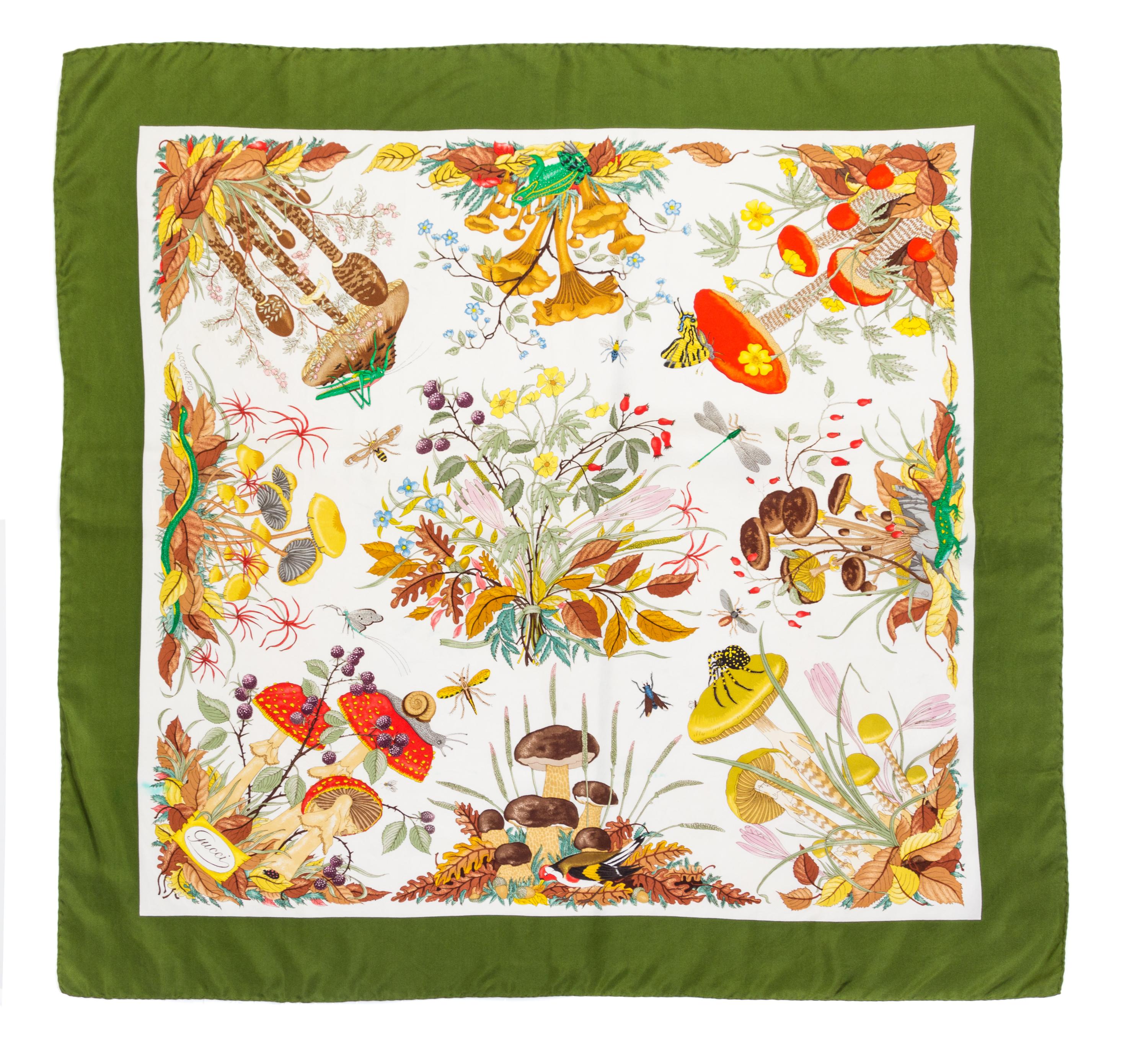 A Pair of Gucci Silk Floral Scarves, 35" x 35".