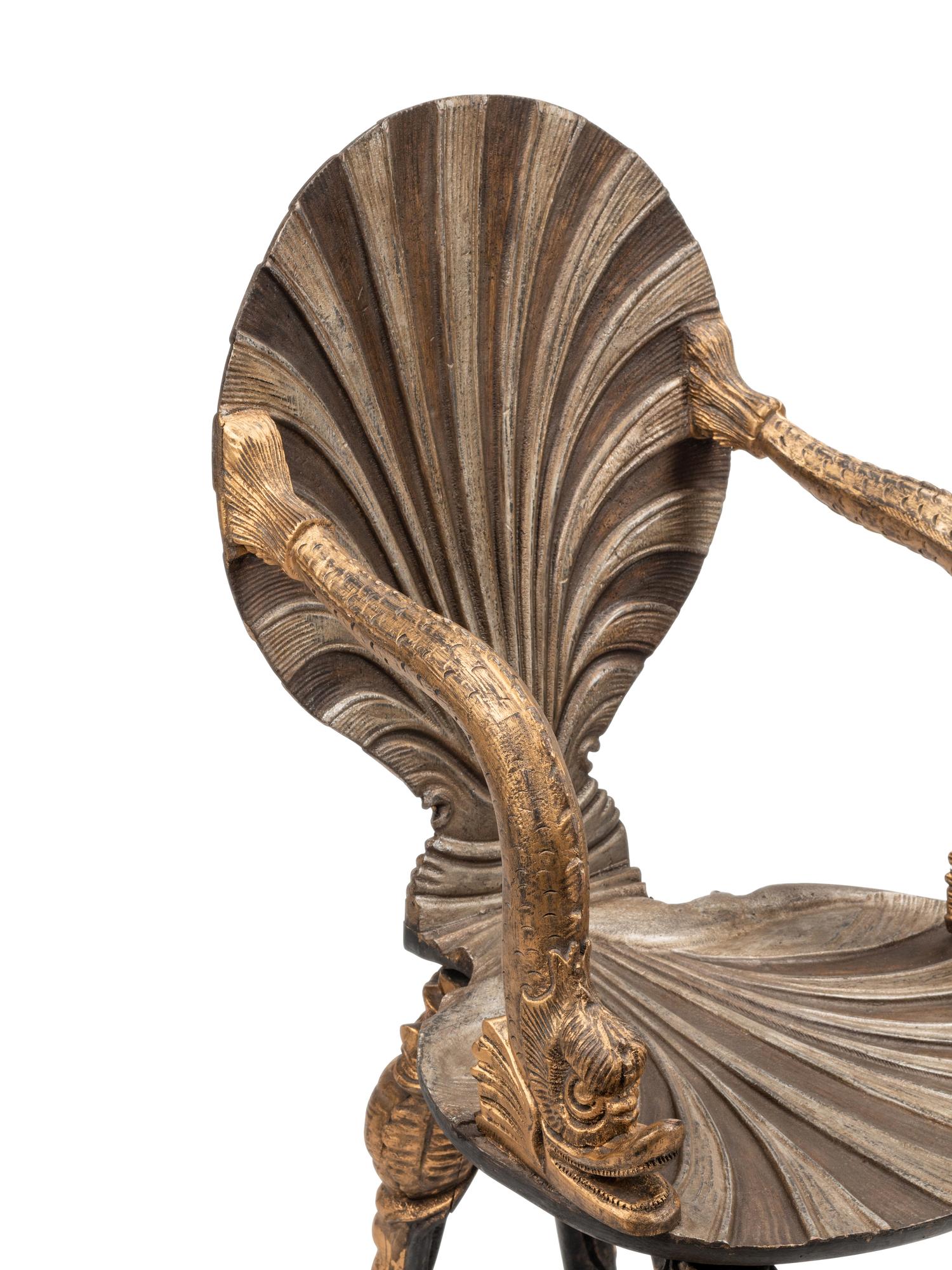 A Pair of Italian Grotto Style Gilt and Silvered Wood Armchairs
