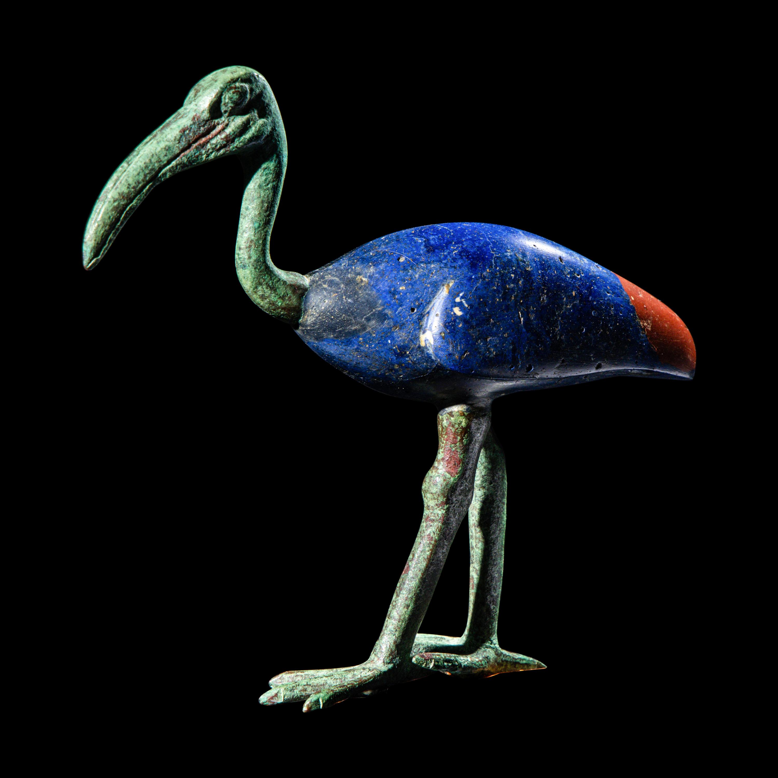 An Egyptian Bronze and Glass Ibis