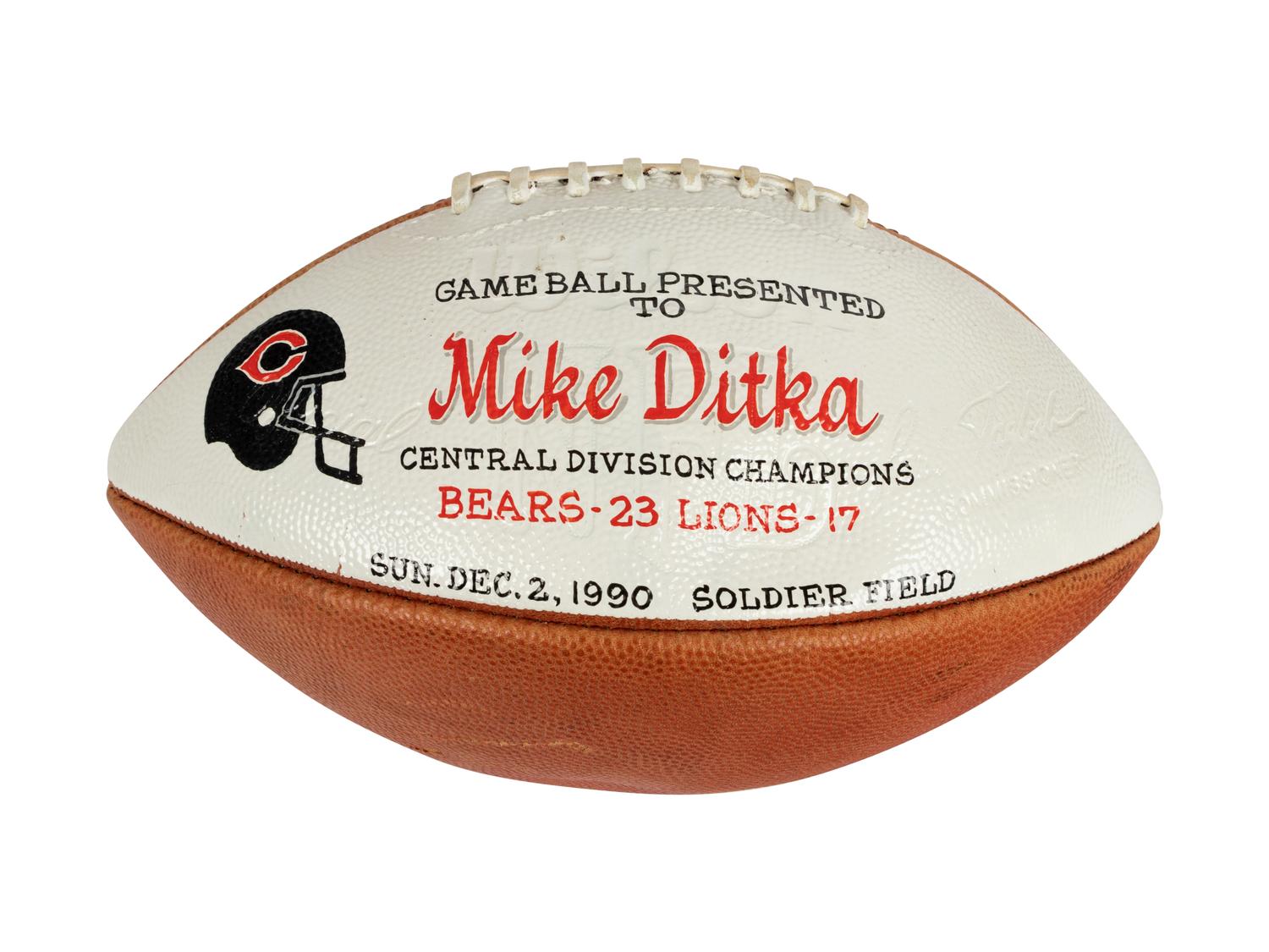 A 1990 Chicago Bears vs. Detroit Lions Game Ball Presented to Mike Ditka Formerly Displayed at Mike Ditka's Restaurant
