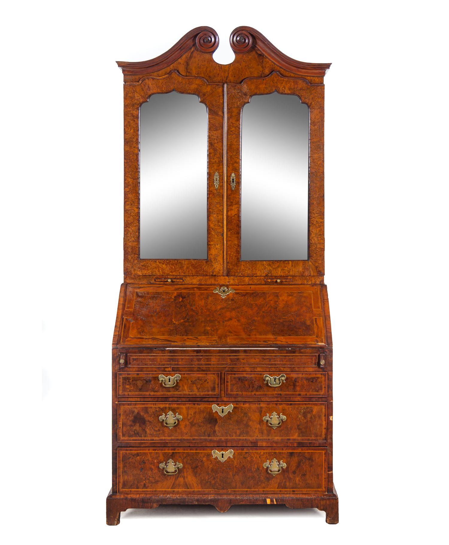 A George I Burr Yew Wood Secretary Bookcase