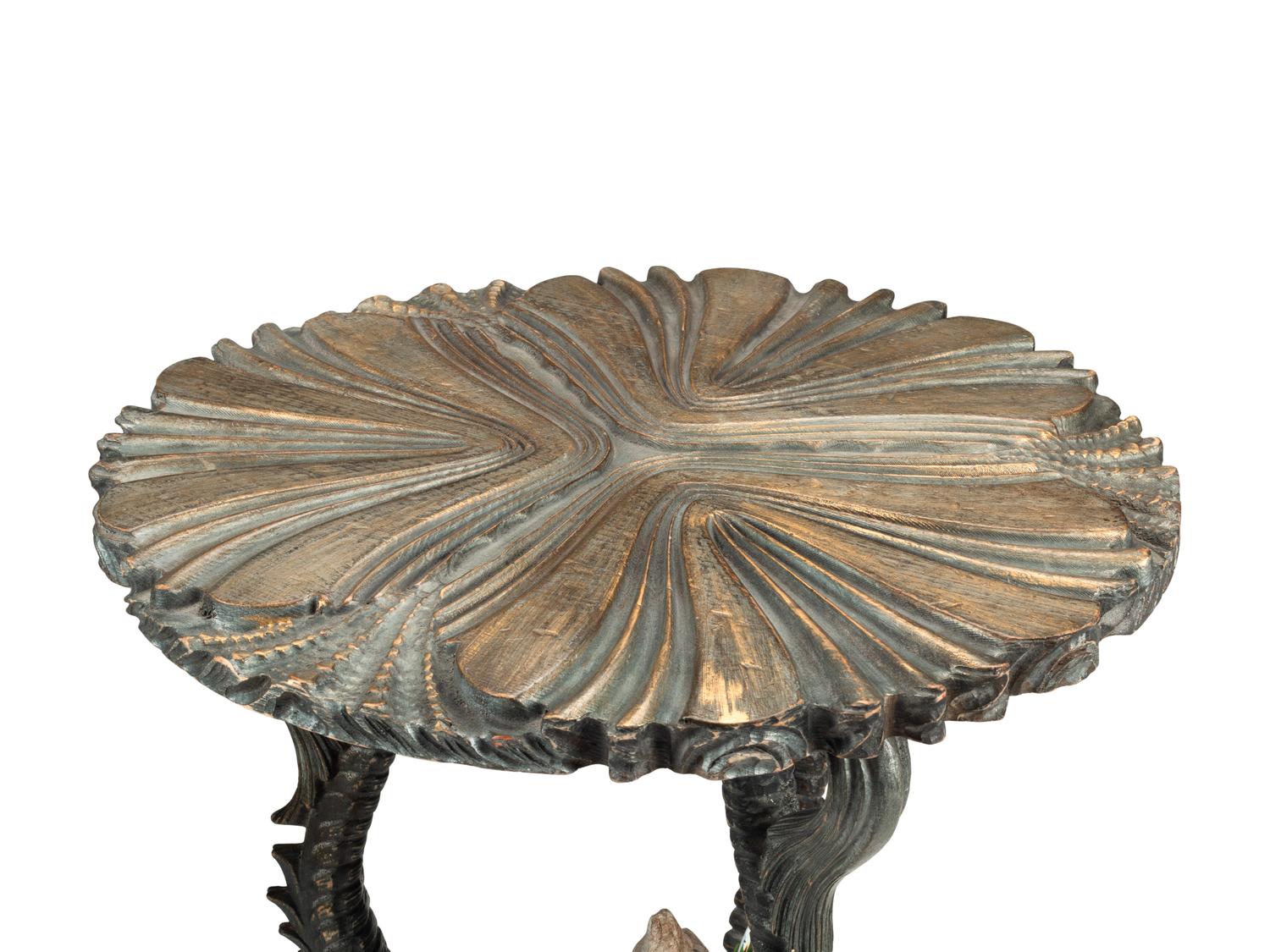 A Pair of Painted Wood and Shell-Applied “Grotto” Side Tables