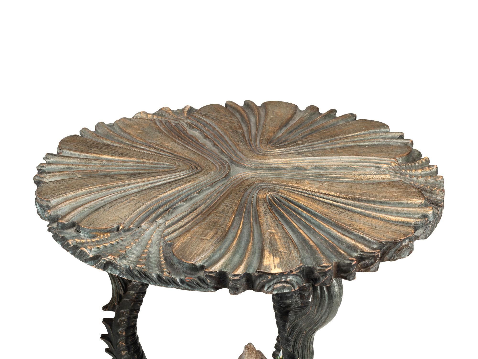 A Pair of Painted Wood and Shell-Applied “Grotto” Side Tables