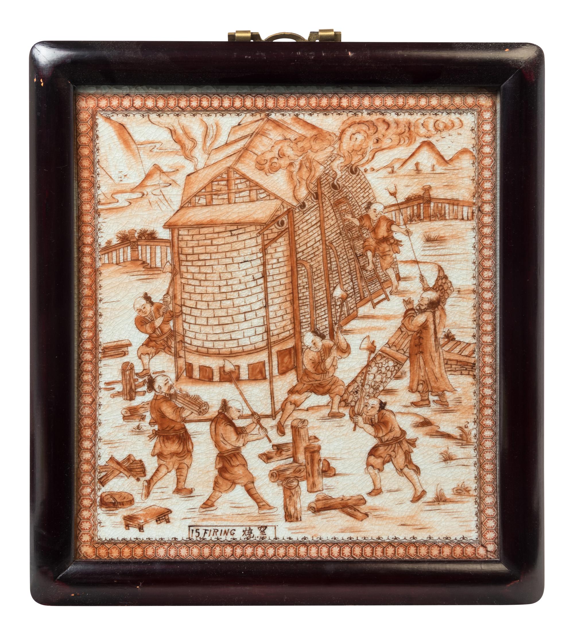 A Set of Chinese Export Porcelain Plaques Portraying Porcelain Production