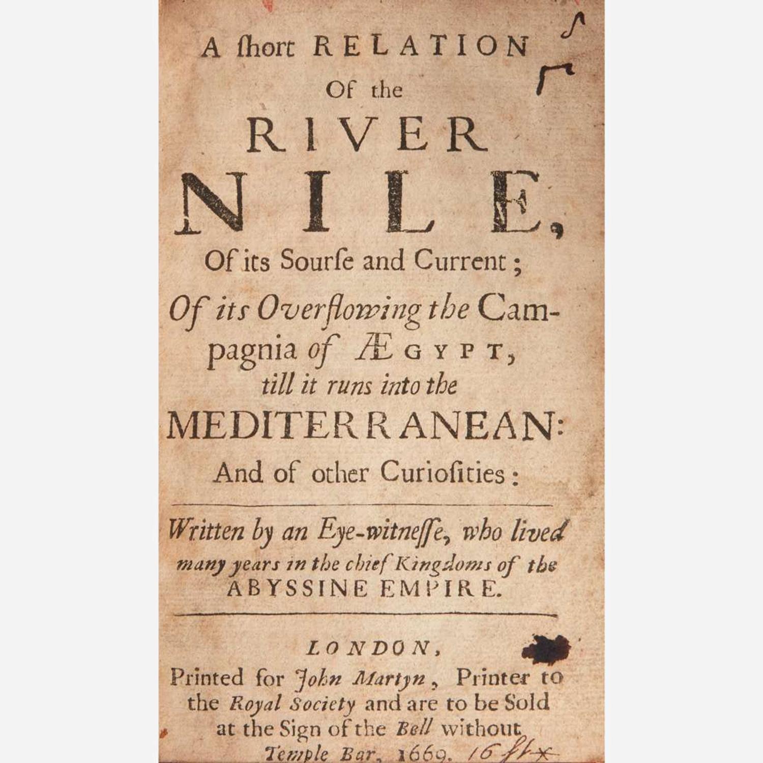 [Travel and Exploration] (Lobo, Jerónimo) A short Relation of the River Nile, of its Sourse and Current; Of its Overflowing the Campagnia of Ægypt, till it runs into the Mediterranean...