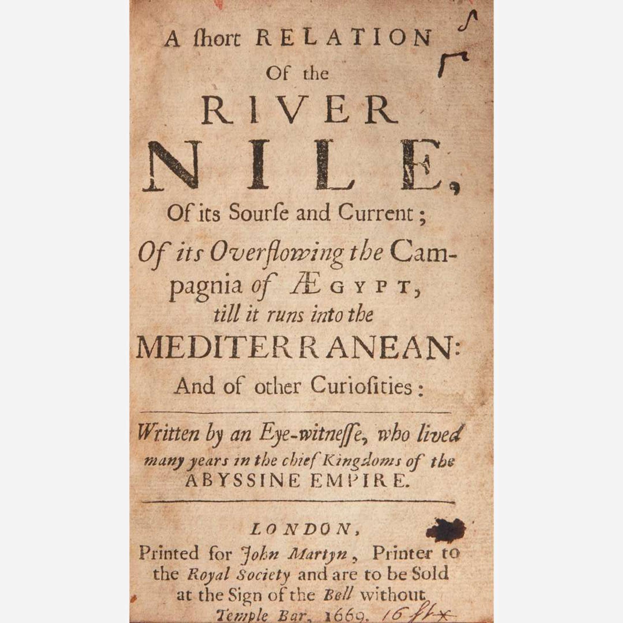 [Travel and Exploration] (Lobo, Jerónimo) A short Relation of the River Nile, of its Sourse and Current; Of its Overflowing the Campagnia of Ægypt, till it runs into the Mediterranean...