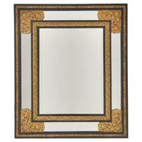 A Dutch Baroque Style Ebonized, Ripple Molded and Repoussé Gilt Brass Mounted Mirror
