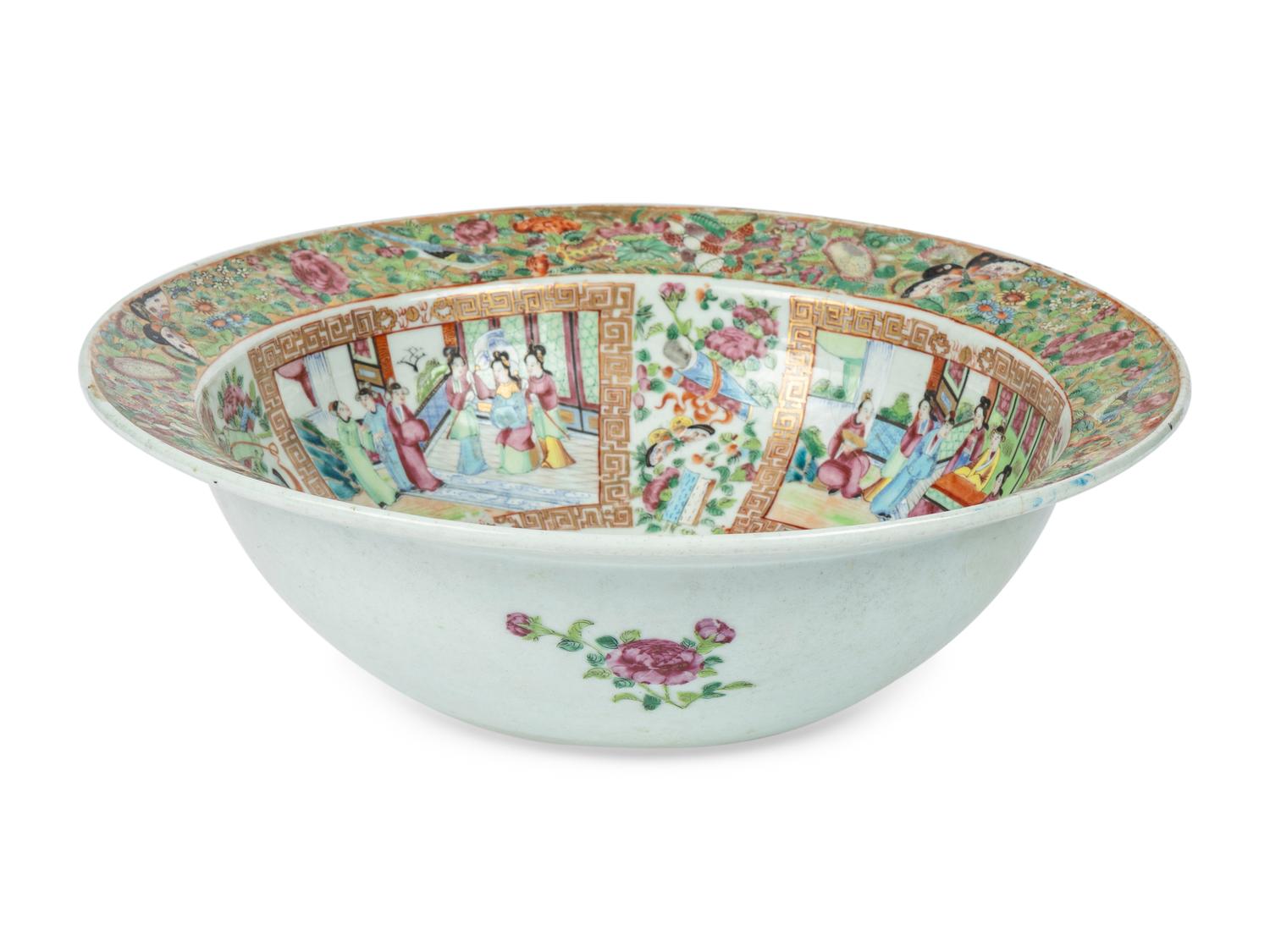 A Large Chinese Export Rose Medallion Porcelain Punch Bowl