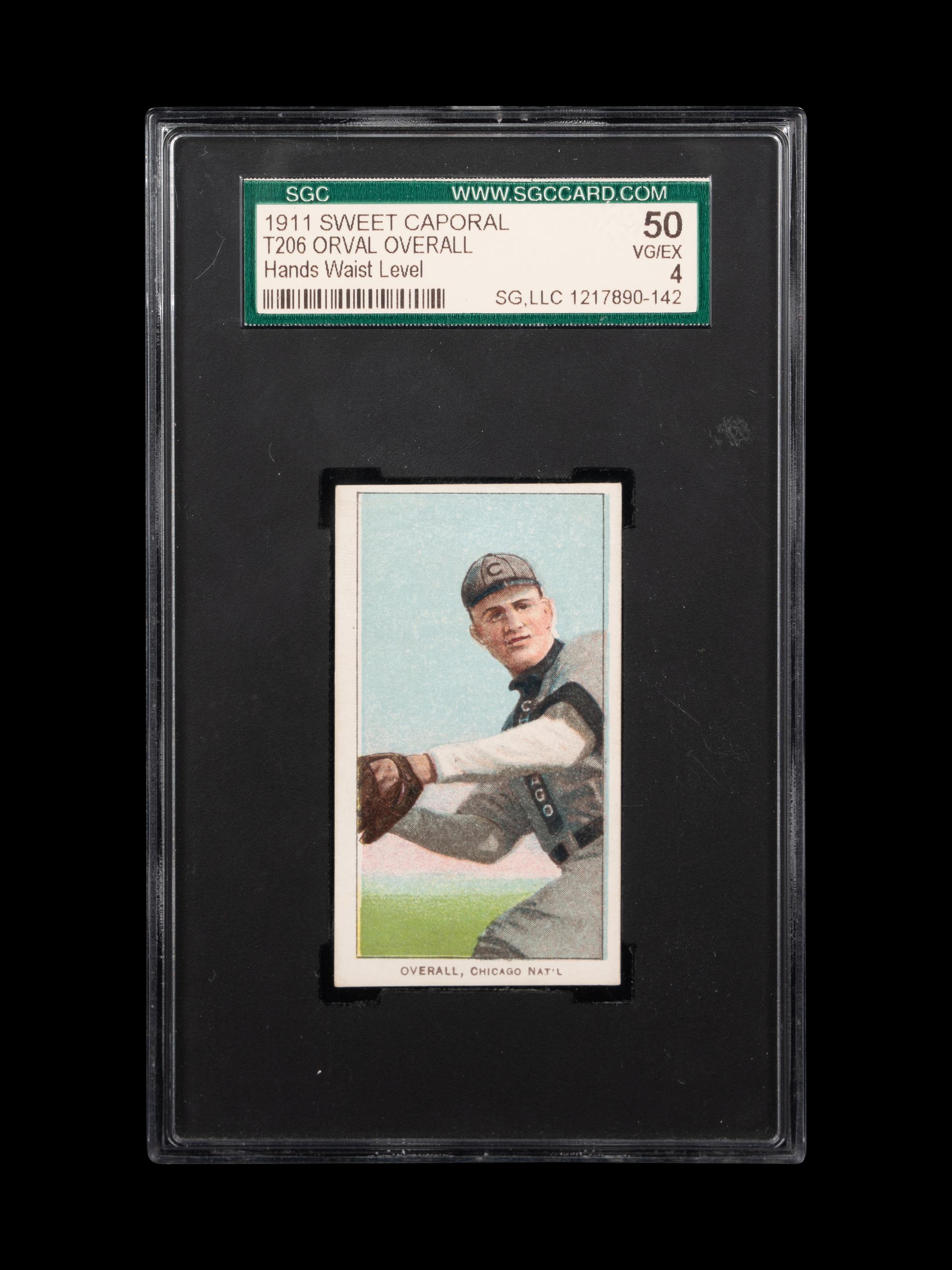 A 1911 T206 Sweet Caporal Orval Overall Hands Waist Level Baseball Card (SGC 4 VG-EX)
