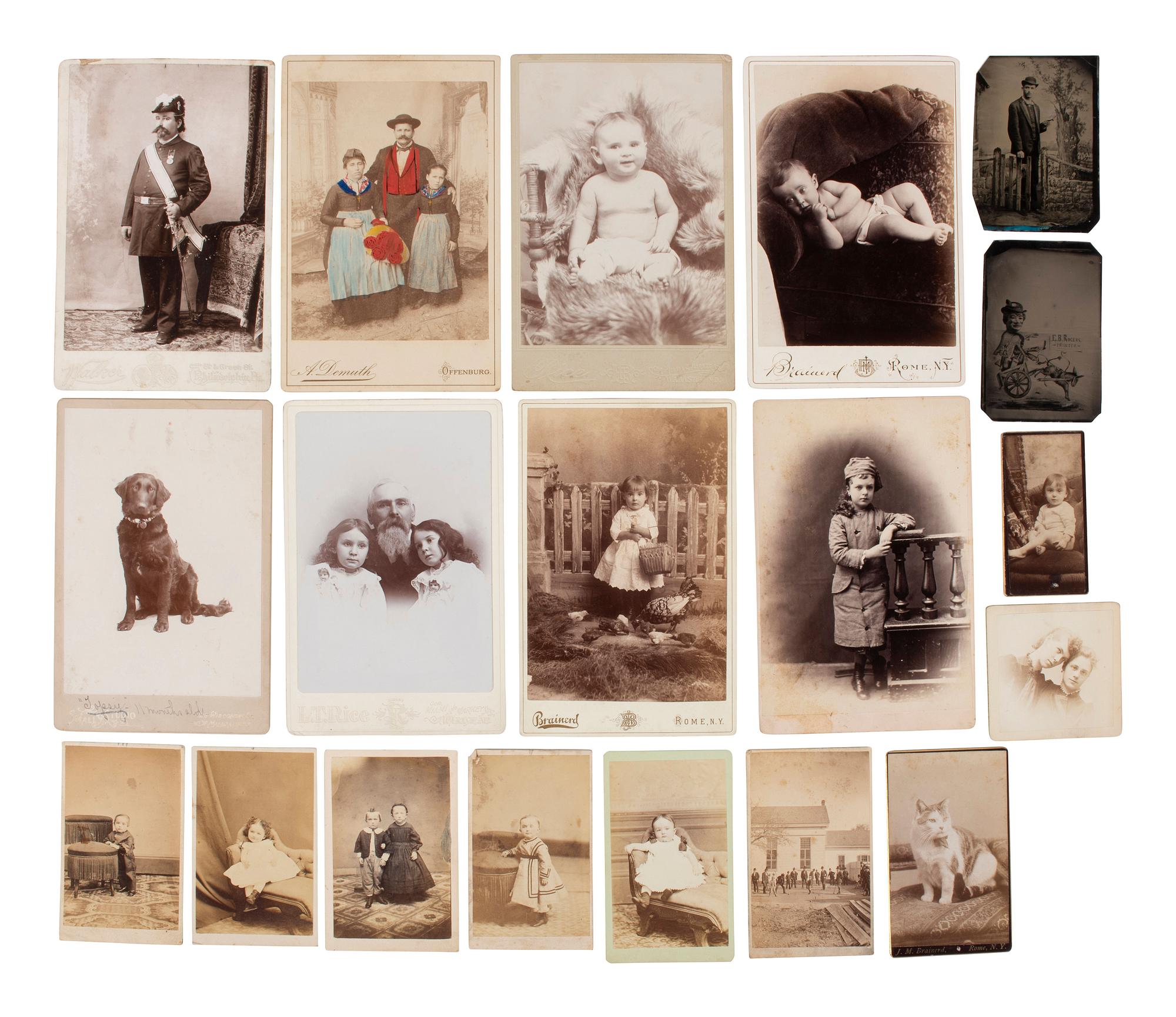 [EARLY PHOTOGRAPHY]. A group of 175+ cabinet card, CDV, and tintype portraits housed among 8 albums.