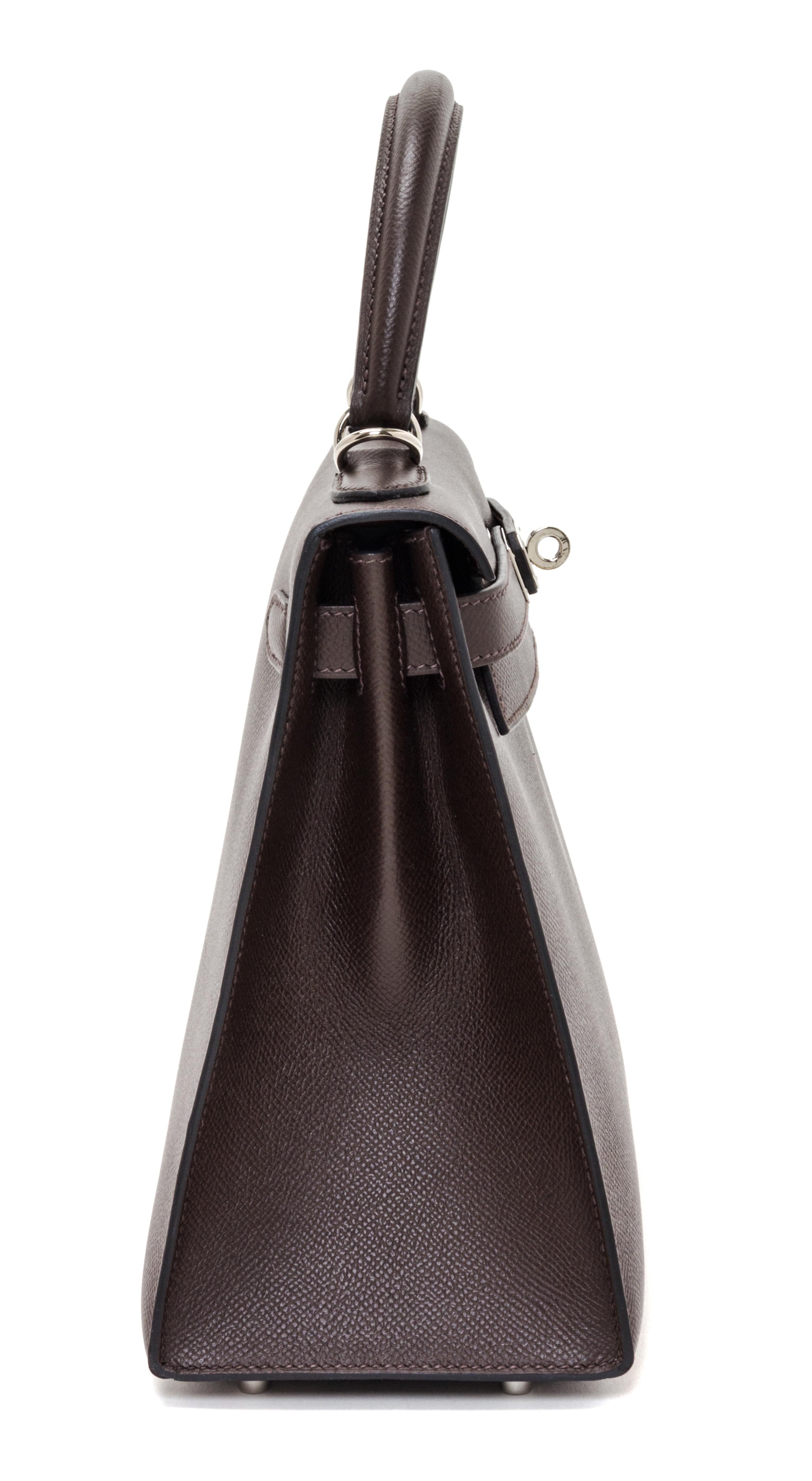 An Hermes Chocolat Epsom Sellier 28cm Kelly Handbag, 11" x 8.5" x 4".