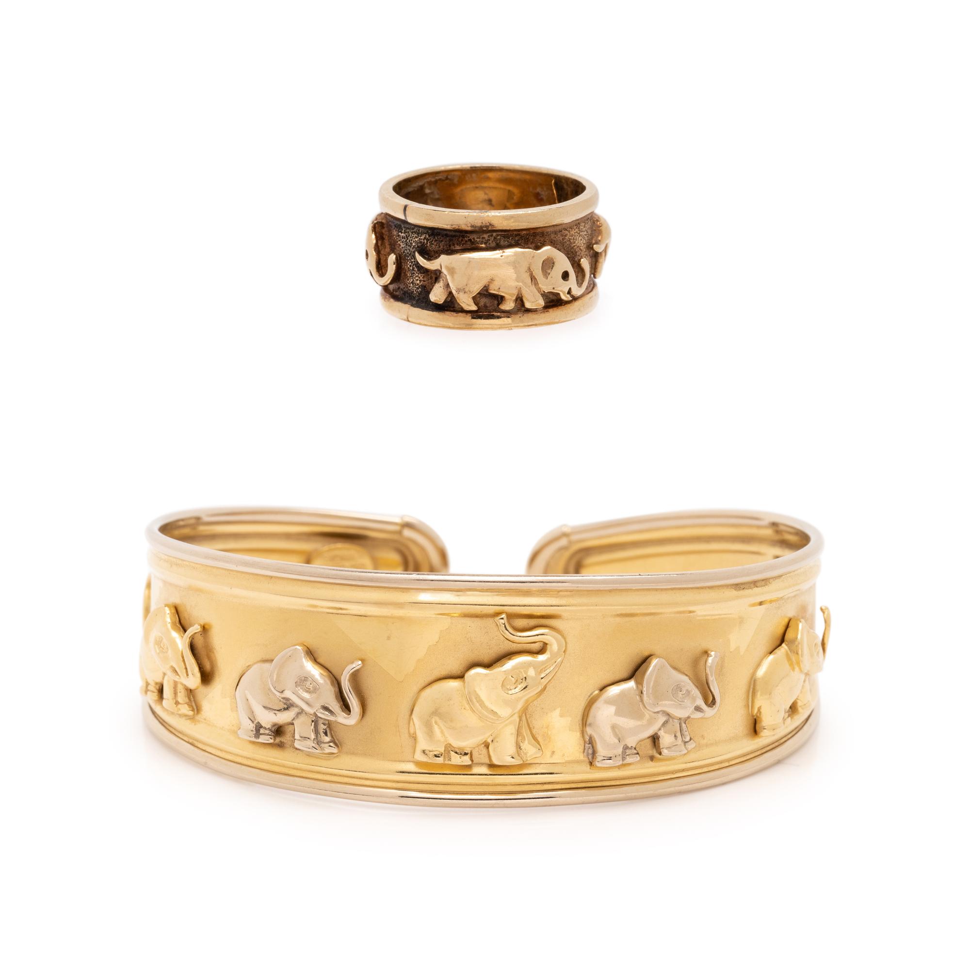 COLLECTION OF YELLOW GOLD ELEPHANT JEWELRY