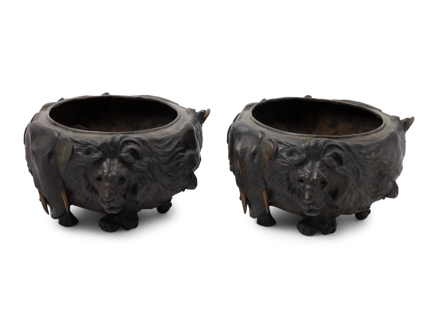 A Pair of Bronze Jardinières