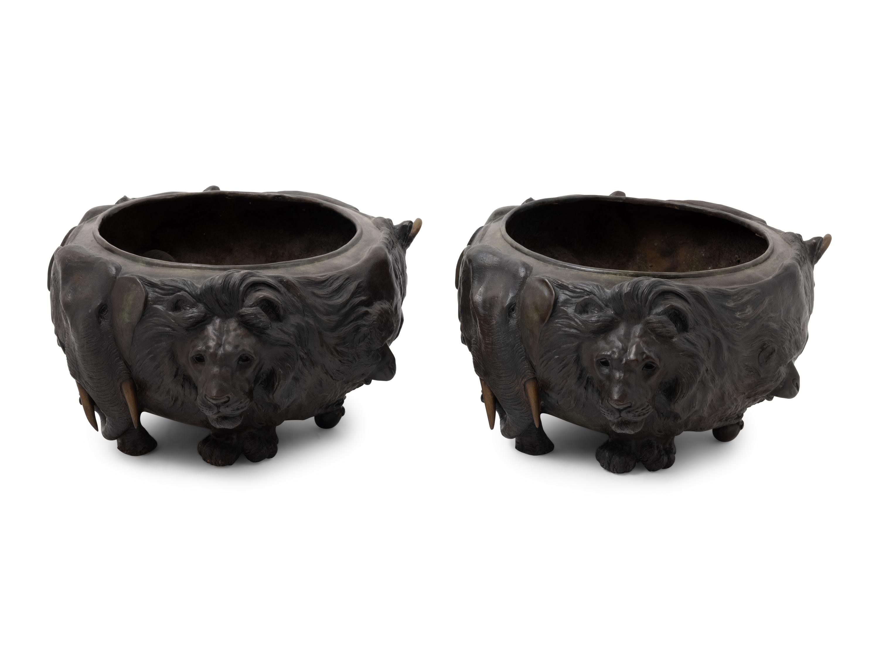 A Pair of Bronze Jardinières