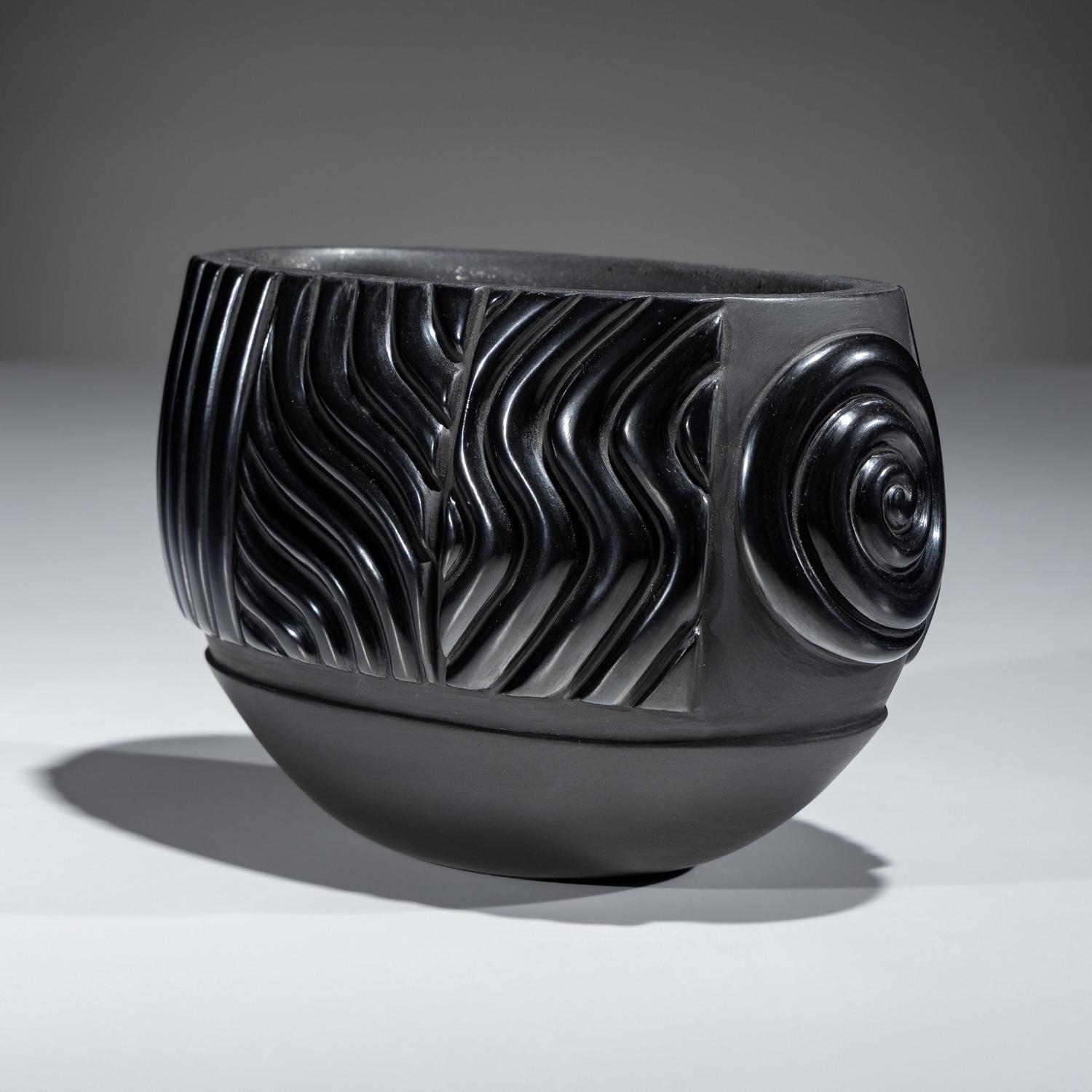 Carved Blackware Jar, with Micaceous Interior