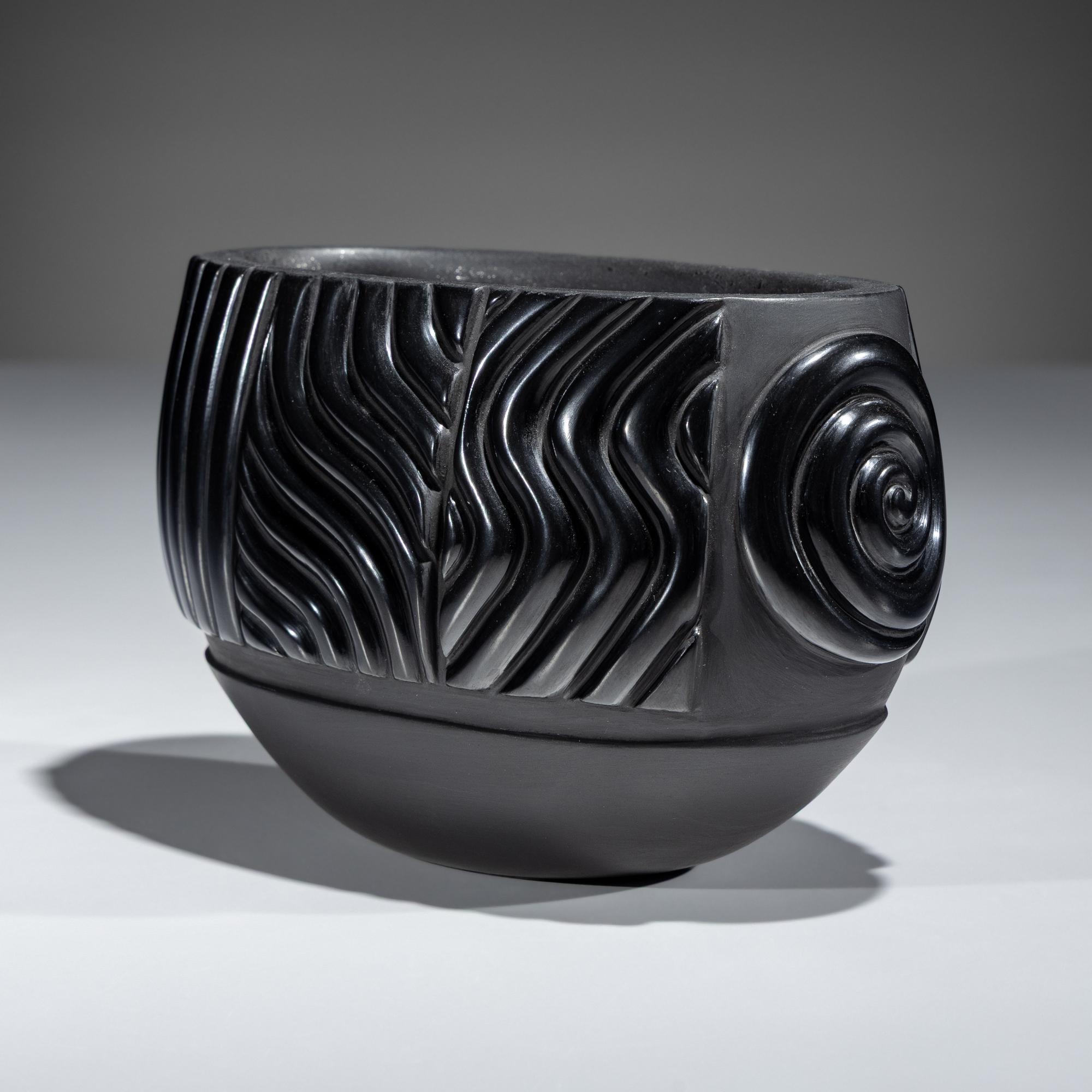 Carved Blackware Jar, with Micaceous Interior