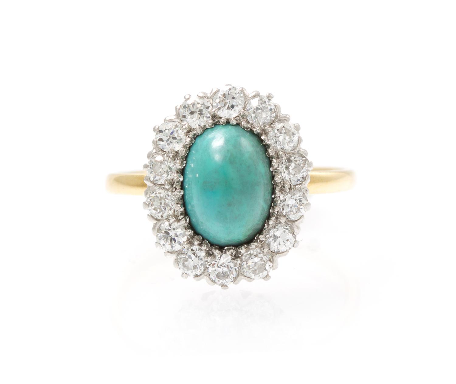 An 18 Karat Gold, Turquoise, and Diamond Ring, Tiffany & Co., 2.40 dwts.