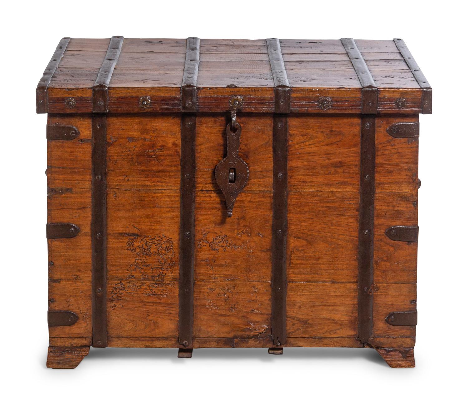 A Continental Iron Mounted Walnut Strong Box