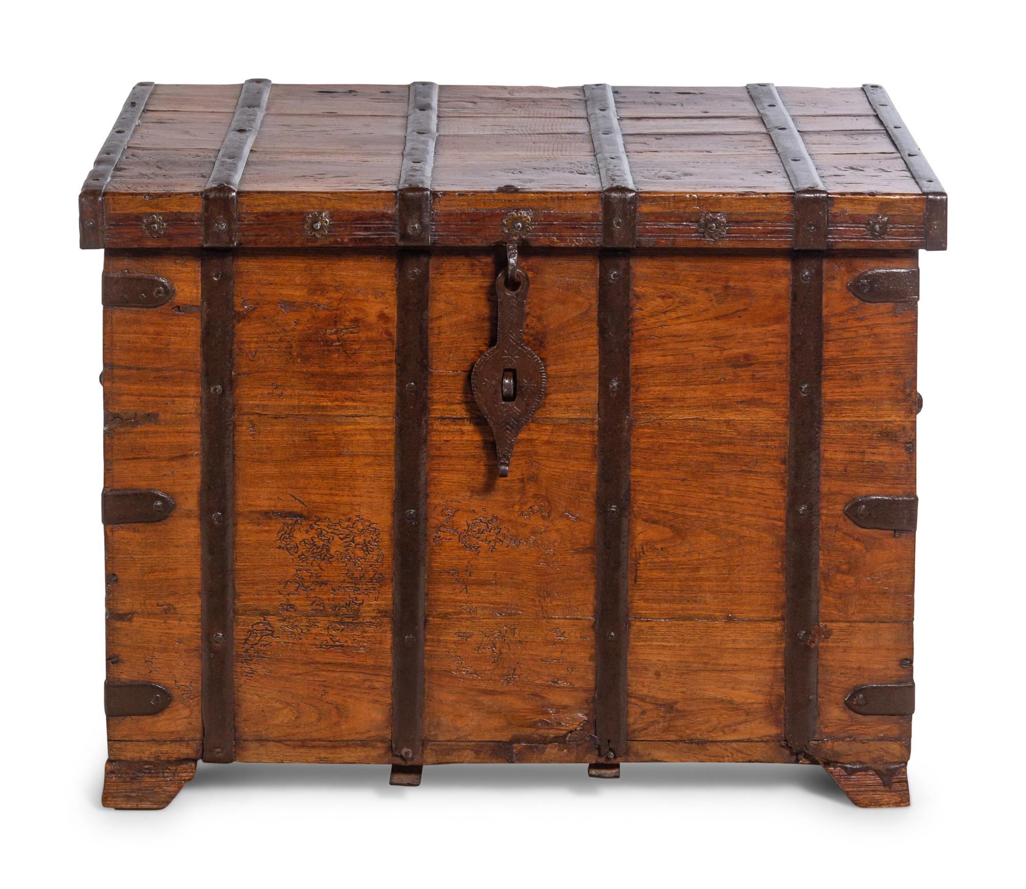 A Continental Iron Mounted Walnut Strong Box