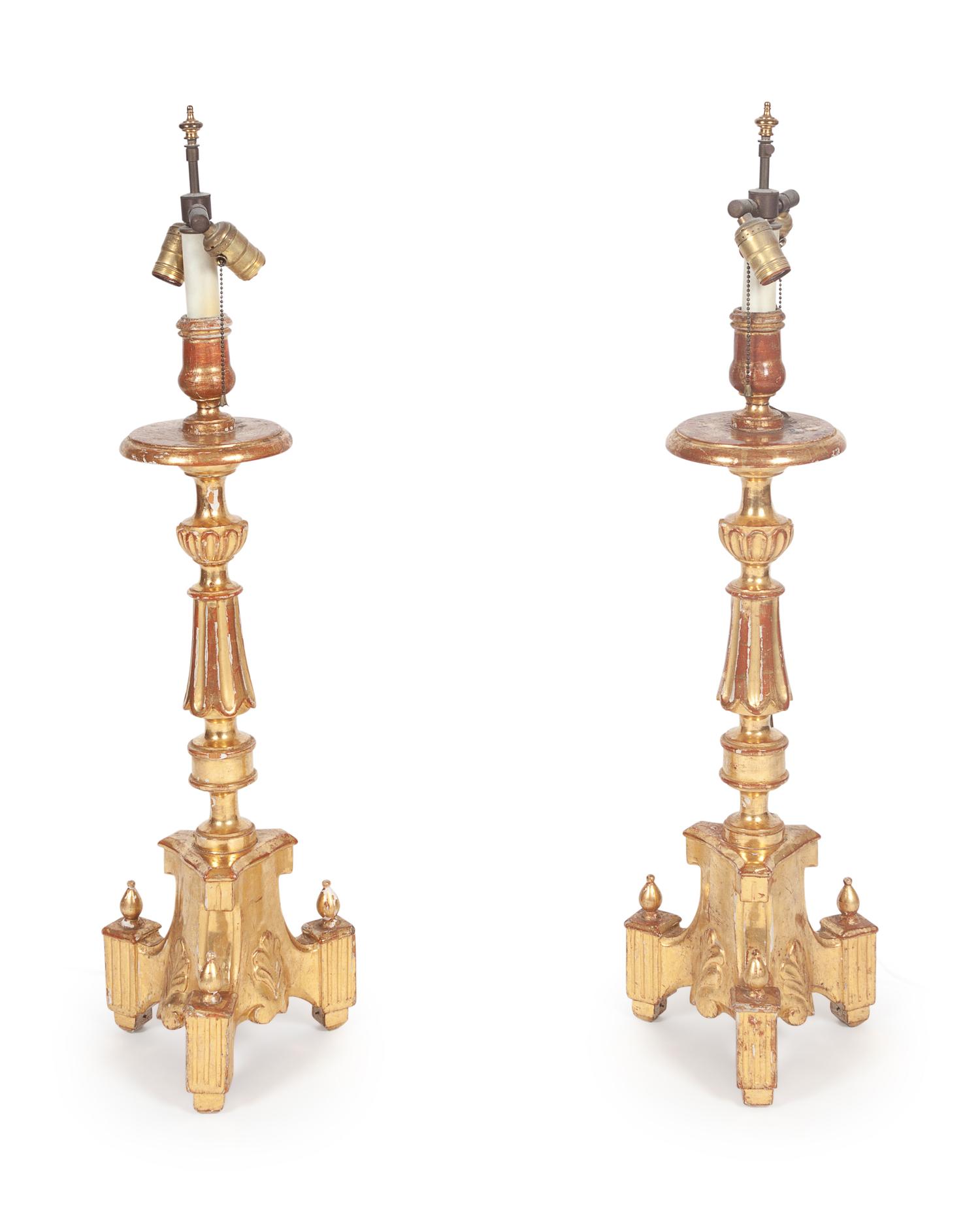 A Pair of Giltwood Candlesticks — 19TH CENTURY