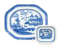Two Chinese Export Canton Blue and White Porcelain Articles