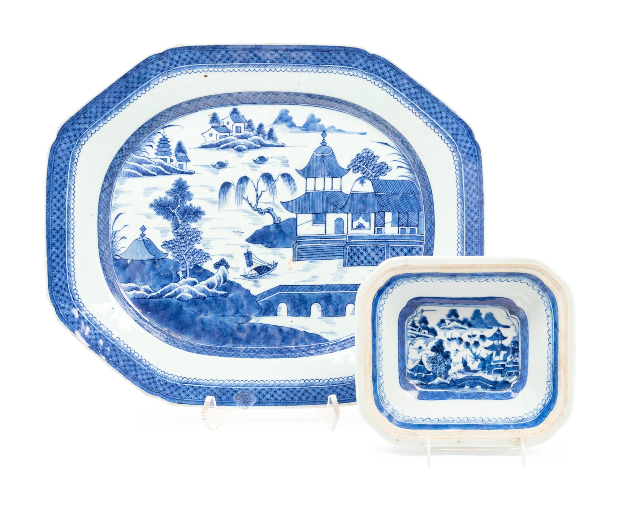 Two Chinese Export Canton Blue and White Porcelain Articles