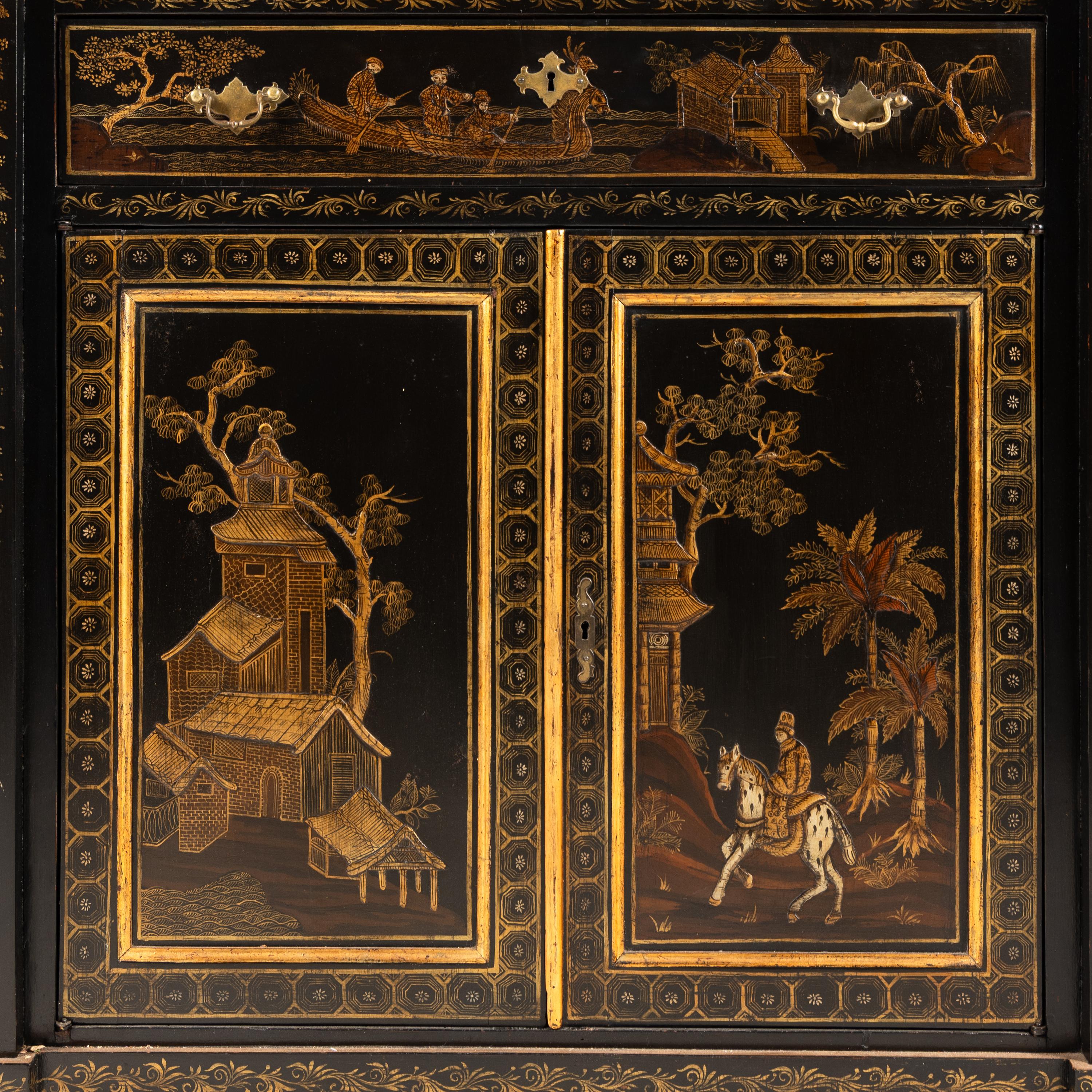 A Regency Style Black and Gilt-Japanned Console Cabinet
