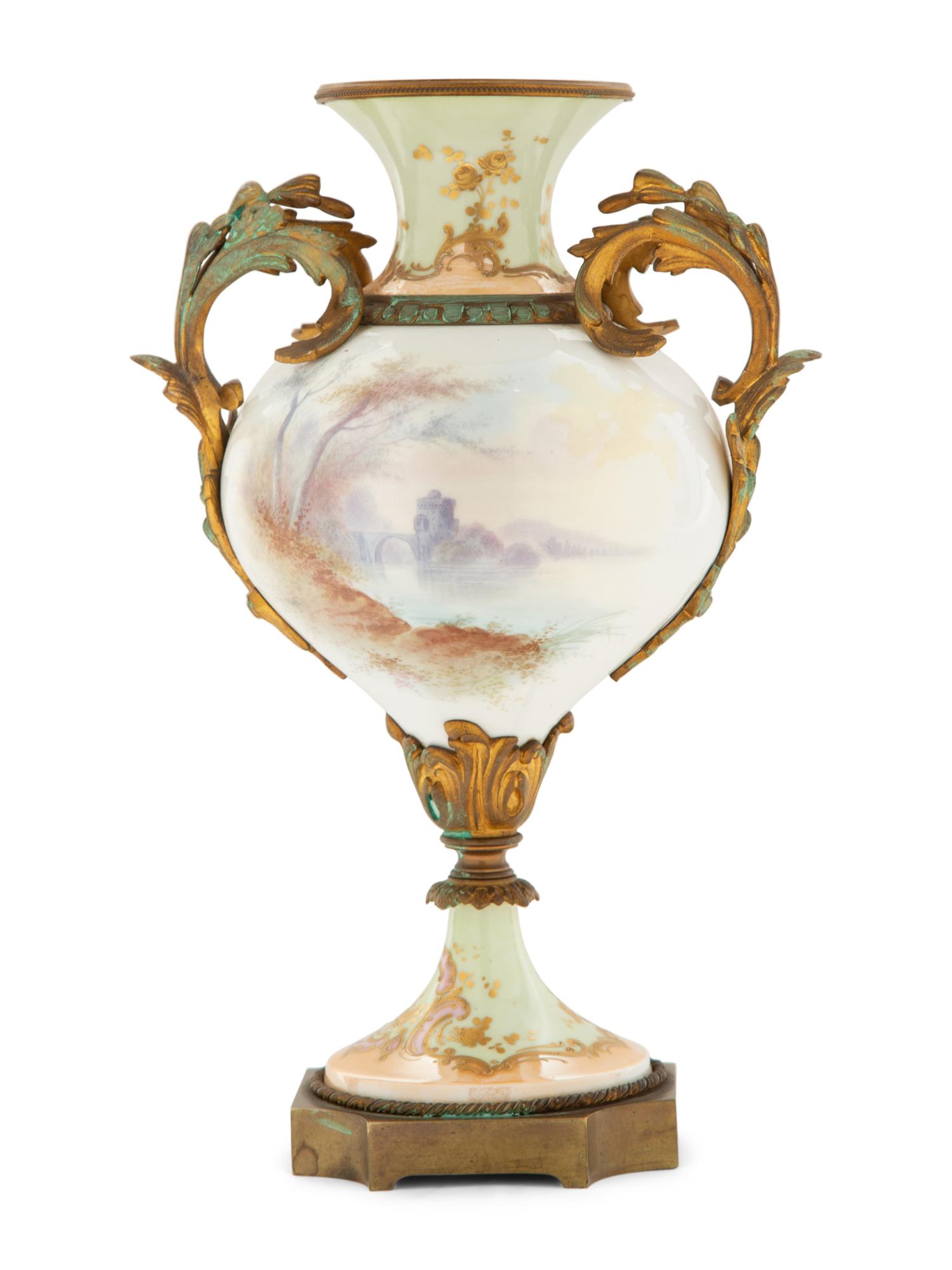 A Gilt Bronze Mounted Sèvres Style Porcelain Urn