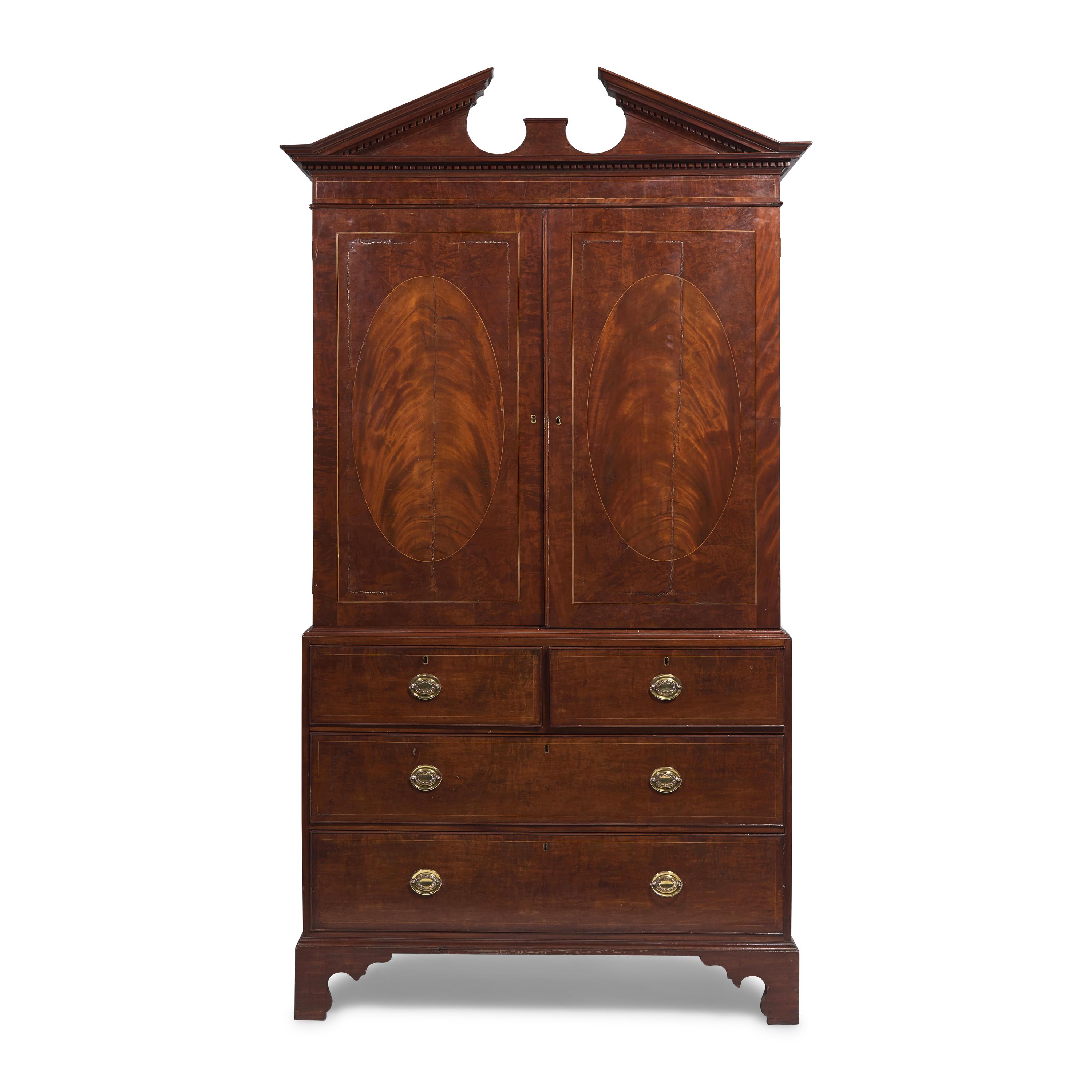 A Chippendale Inlaid Mahogany Linen Press