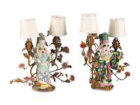 A Pair of Samson Porcelain Figures Mounted as Lamps