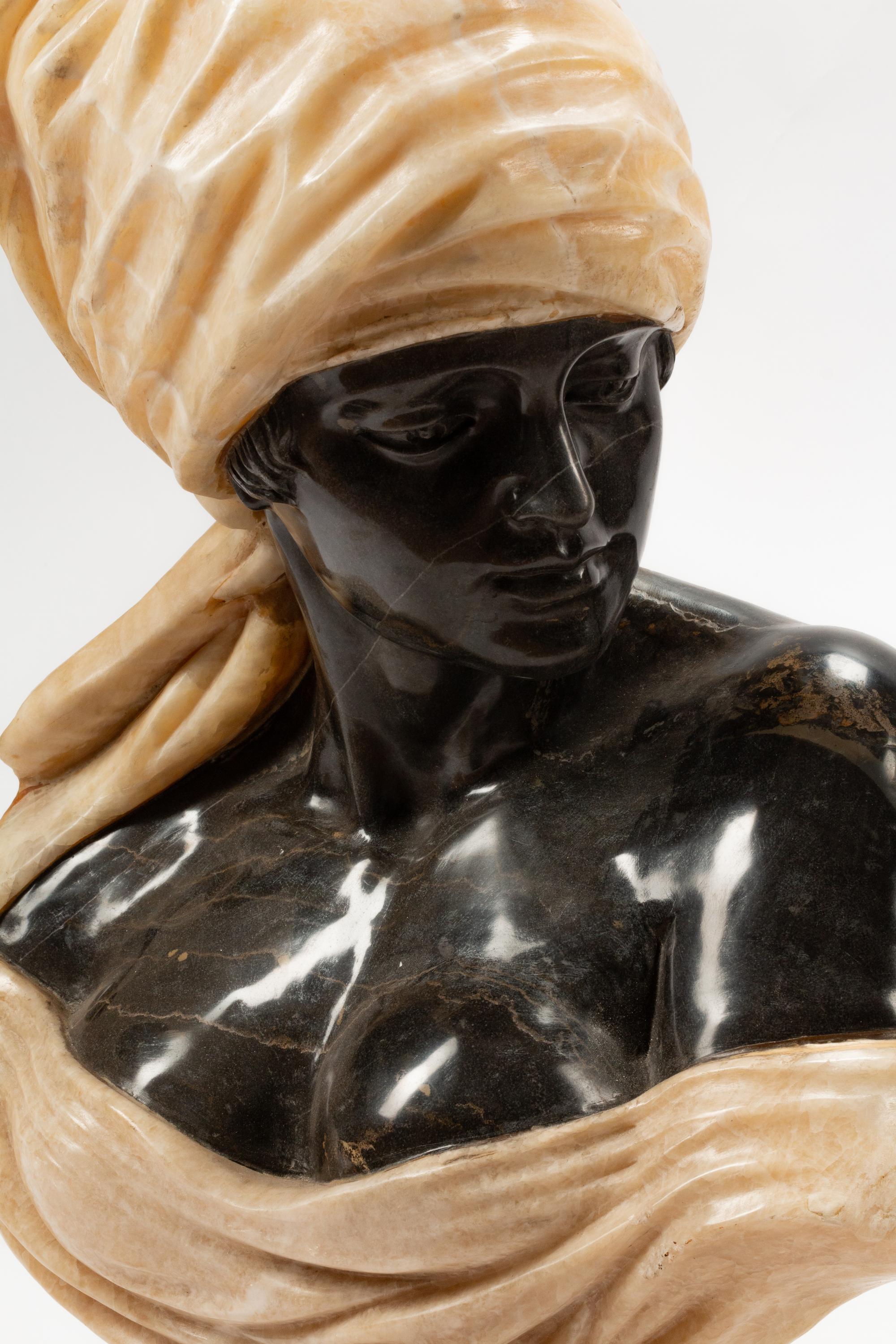 A Pair of Italian Marble and Onyx Busts