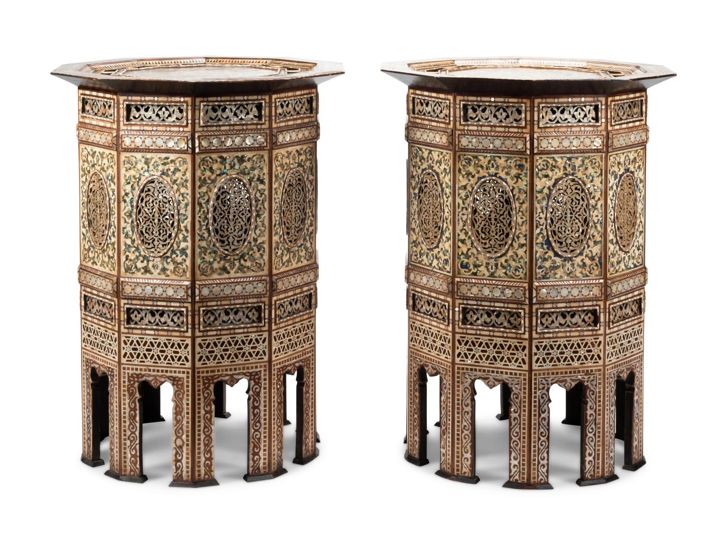 A Pair of Moorish Style Marquetry Decagonal Side Tables