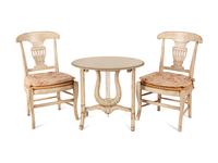 A Pair of Gustavian Style White-Painted Side Chairs and an Associated Table