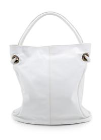 A Versace White Leather Bucket Bag, 13" H x 13" W x 5" D; Handle drop: 6.5".