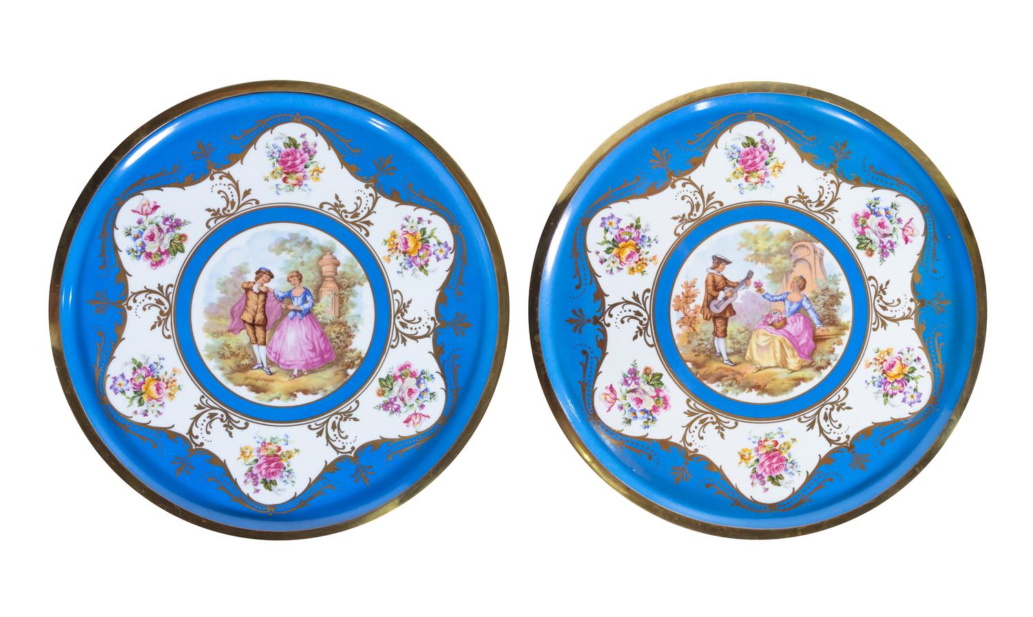 A Pair of Sèvres Style Porcelain Mounted Gilt Metal Guéridons