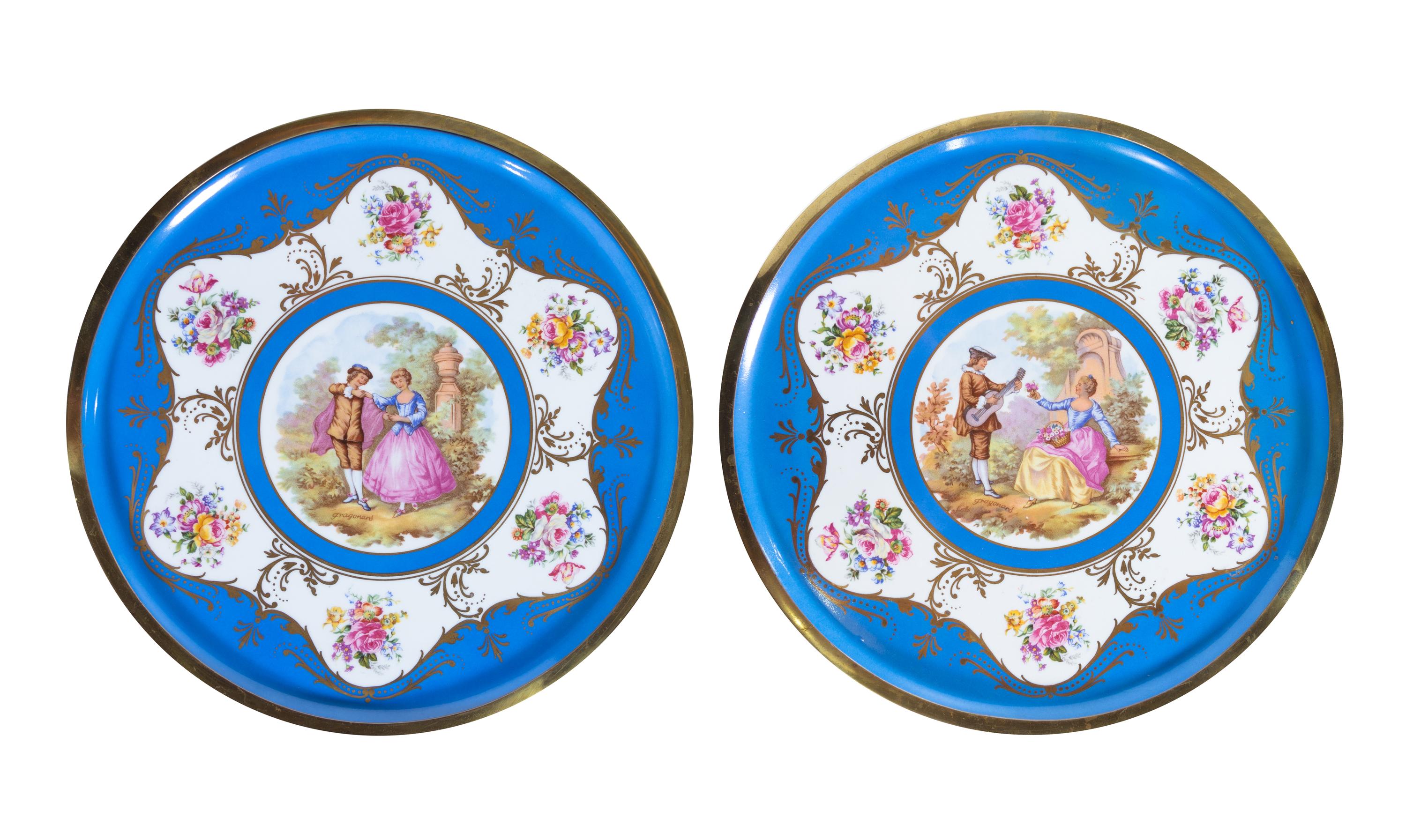 A Pair of Sèvres Style Porcelain Mounted Gilt Metal Guéridons