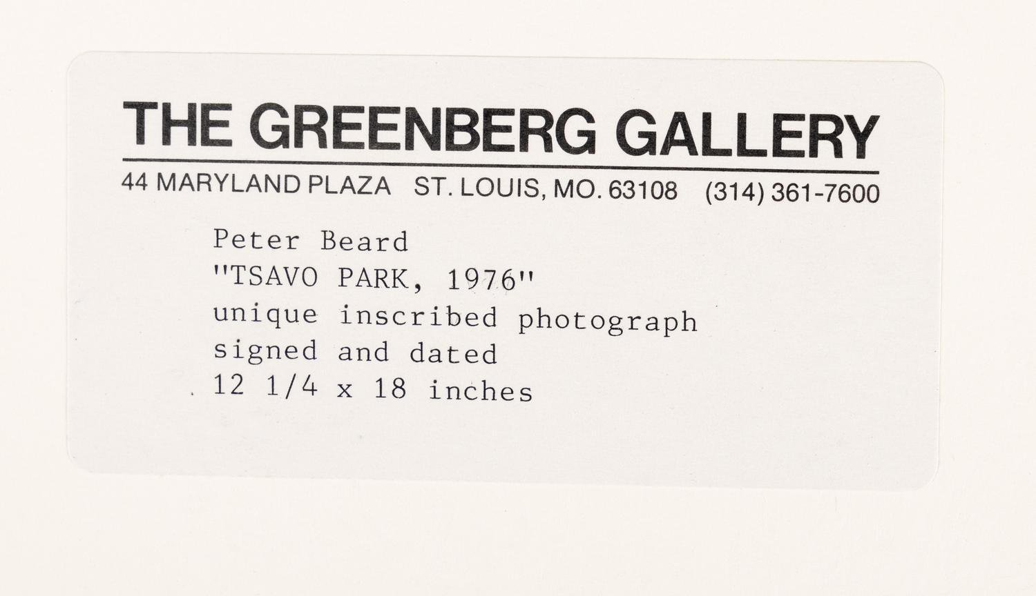 Tsavo Park (from "The End of the Game ), 1976-1977