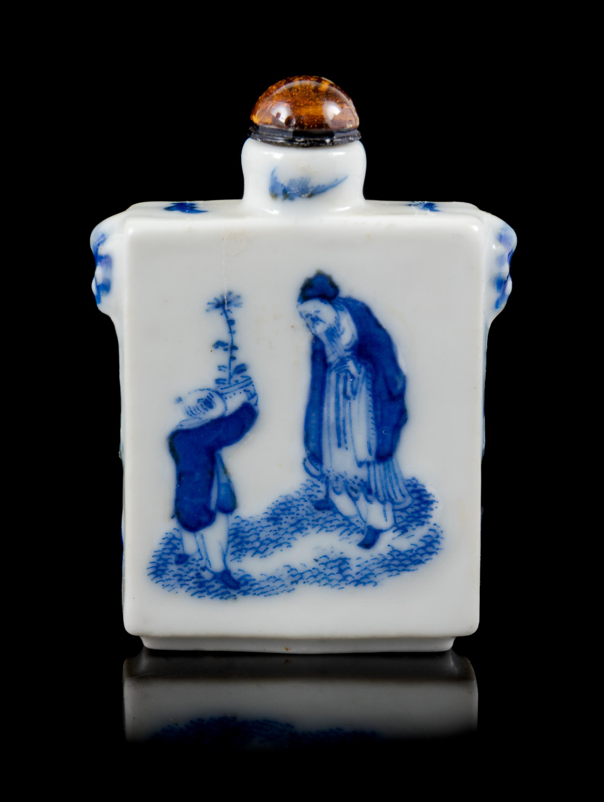 A Blue and White Porcelain Snuff Bottle Height 2 1/2 inches. — GUANGXU PERIOD (1875-1908)