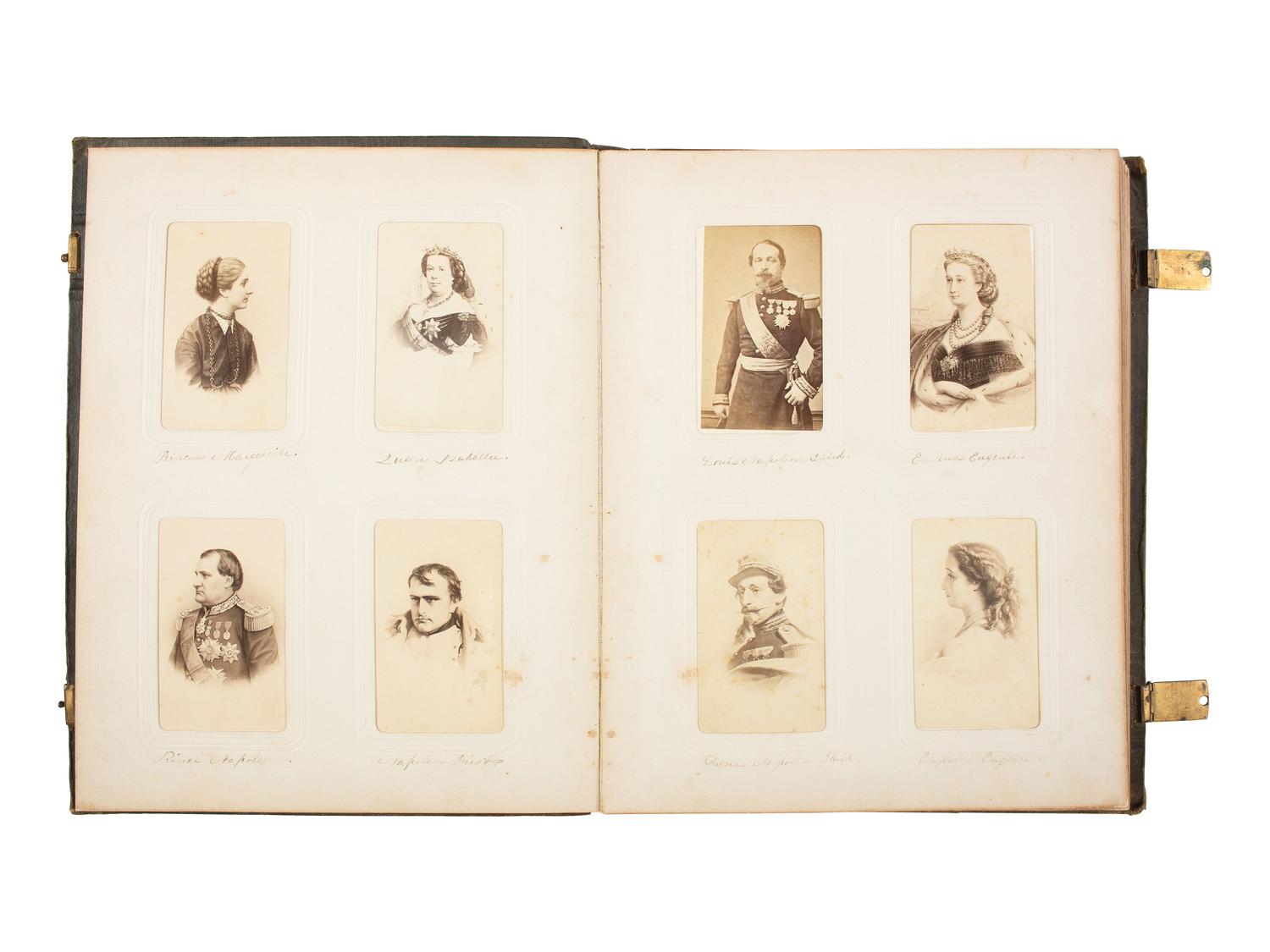 [EARLY PHOTOG.] CDV album of European and American notables, incl. royalty, statesmen, and authors.