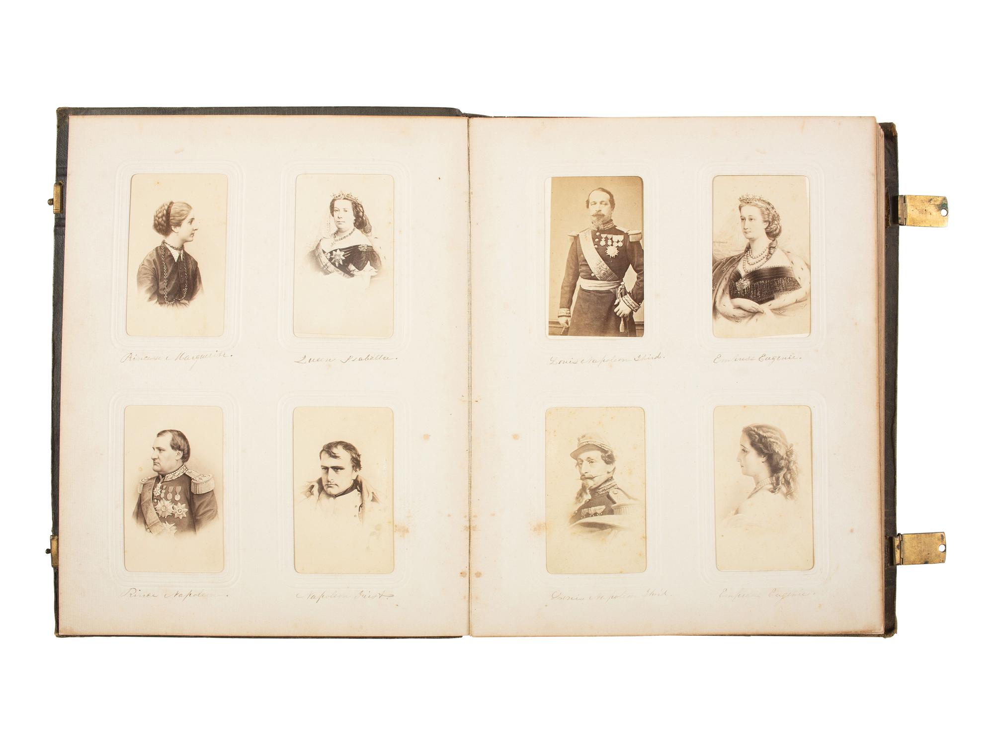 [EARLY PHOTOG.] CDV album of European and American notables, incl. royalty, statesmen, and authors.