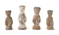 Four Painted Pottery Figures of Attendants — HAN DYNASTY